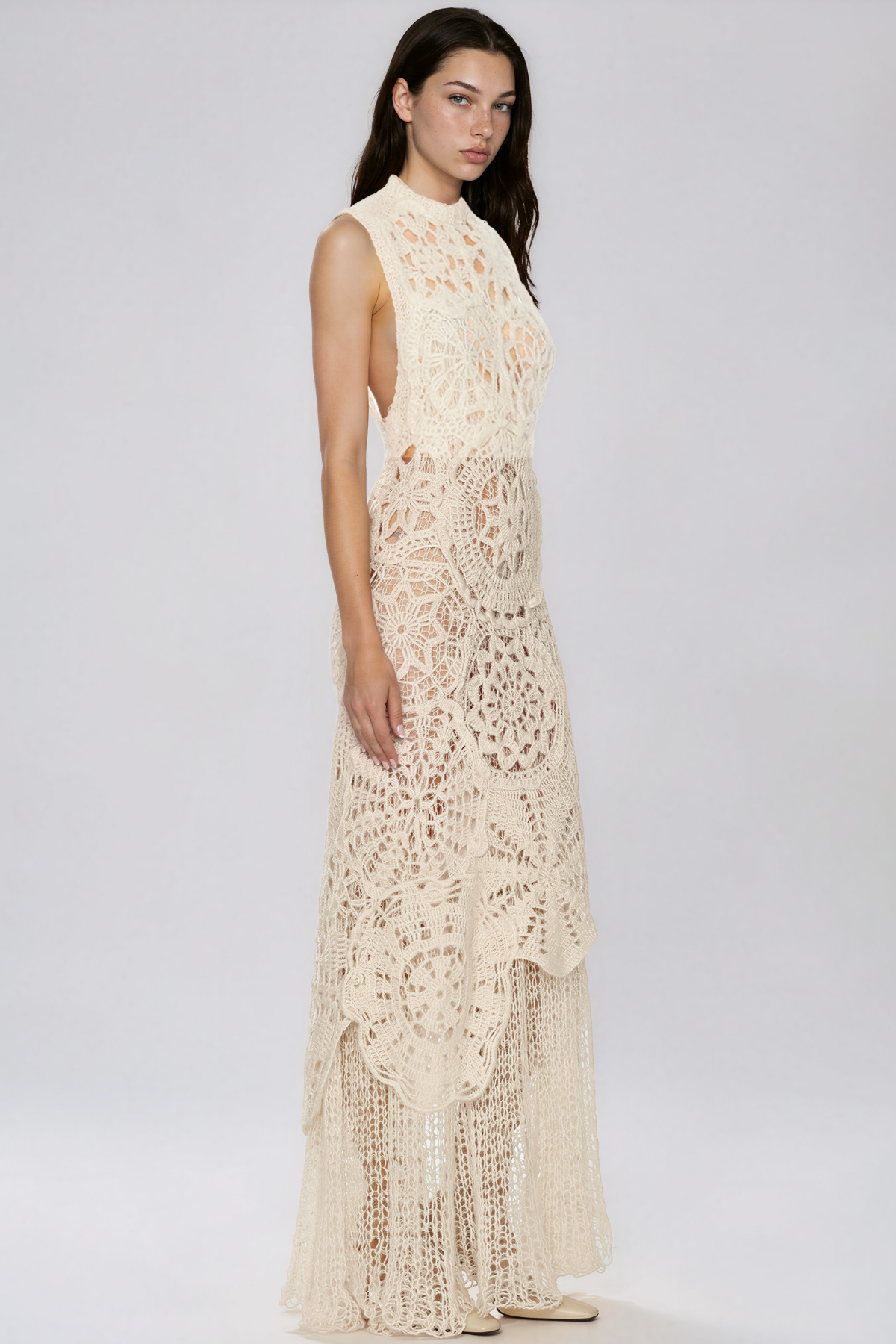 Kenyon Sleeveless Crochet Asymmetric Maxi Dress
