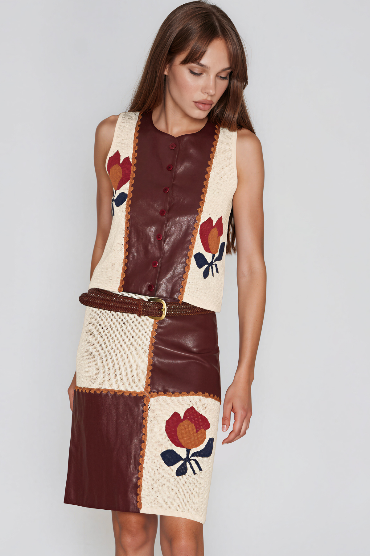 Keoki Deconstruct Knit Floral Skirt Set
