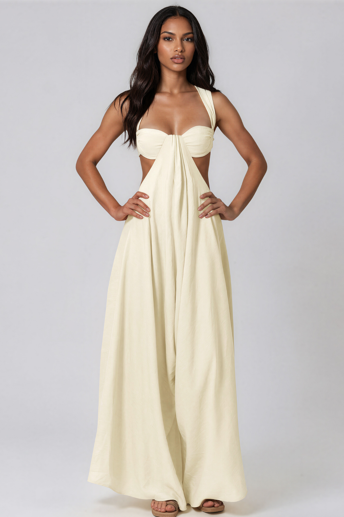 Keola Sleeveless Ruch Cutout Jumpsuit