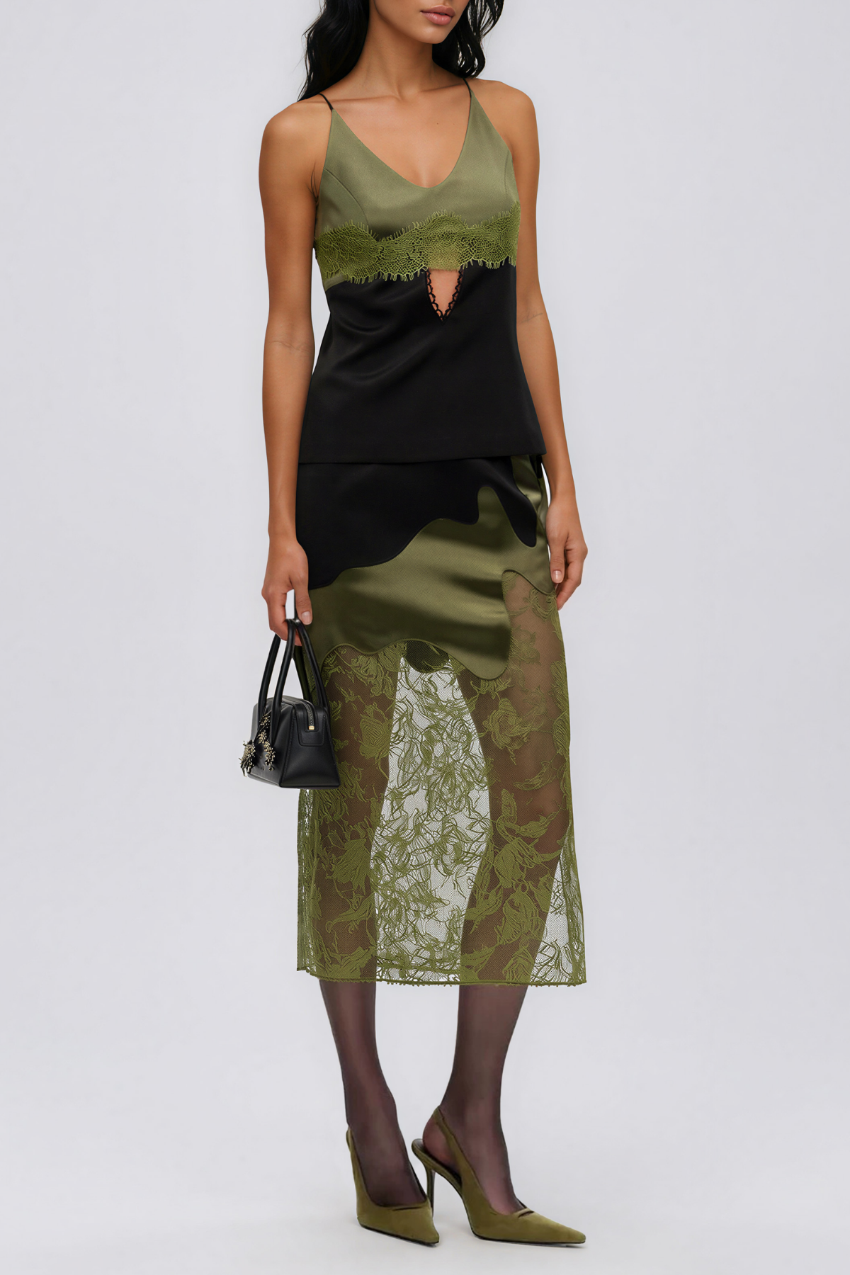Keoni Spaghetti Lace Satin Skirt Set
