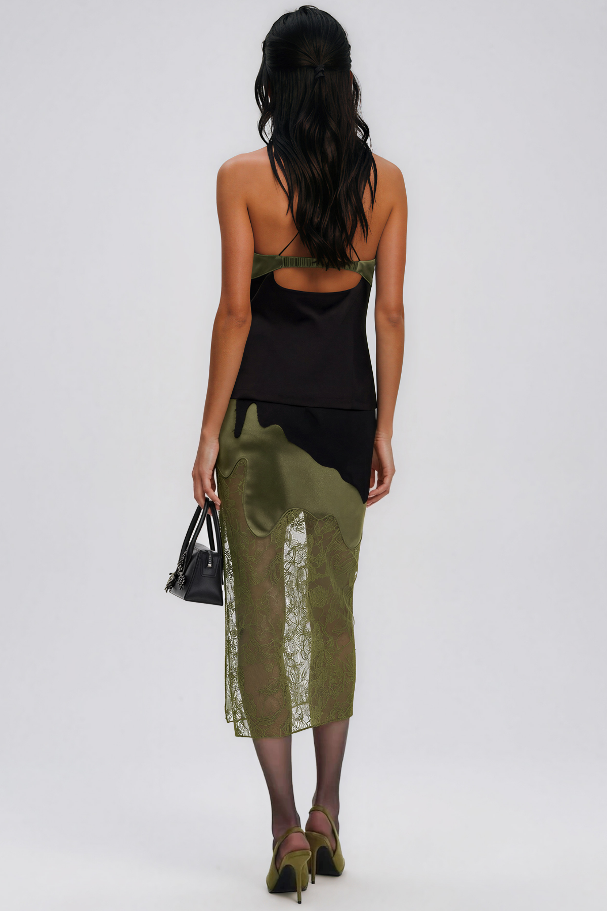 Keoni Spaghetti Lace Satin Skirt Set