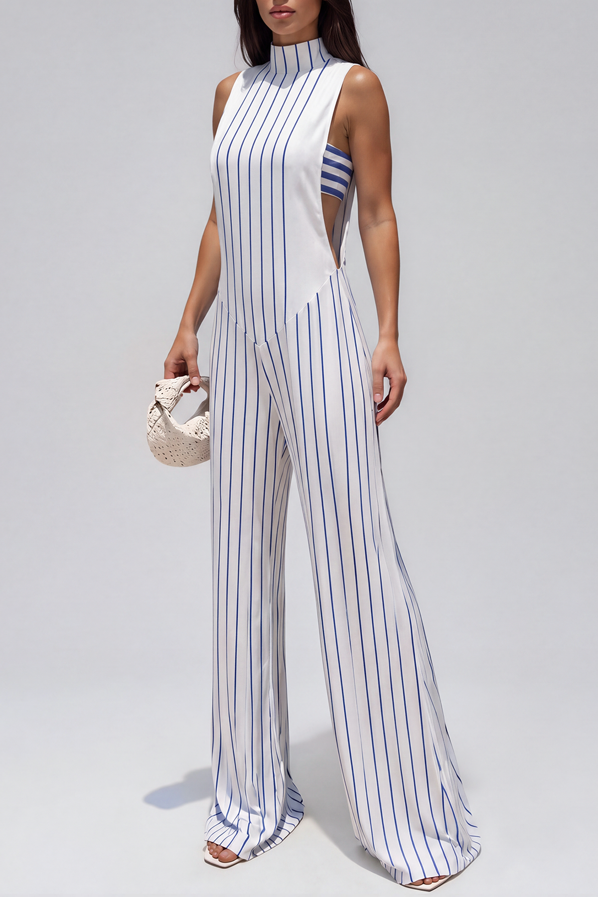 Kerith High Neck Stripe Cutout Jumpsuit