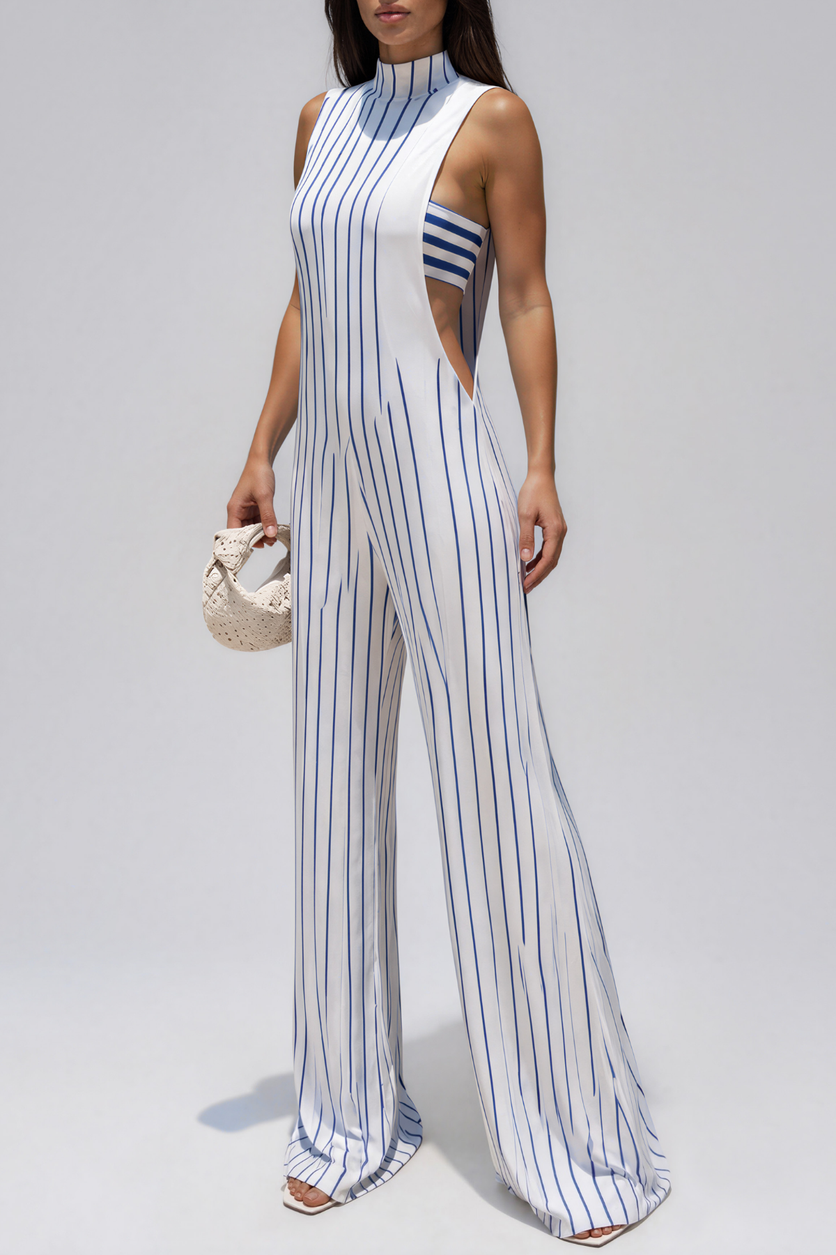 Kerith High Neck Stripe Cutout Jumpsuit