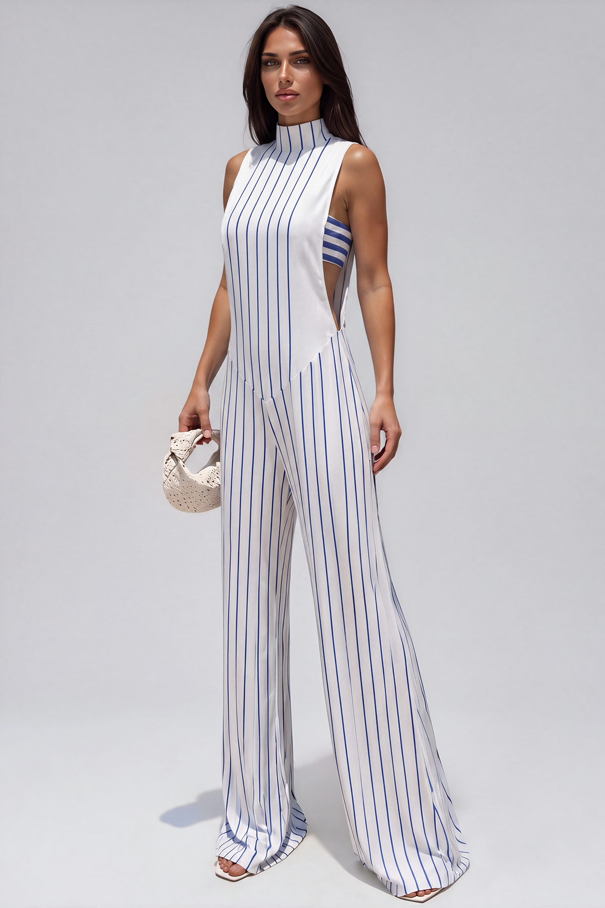 Kerith High Neck Stripe Cutout Jumpsuit