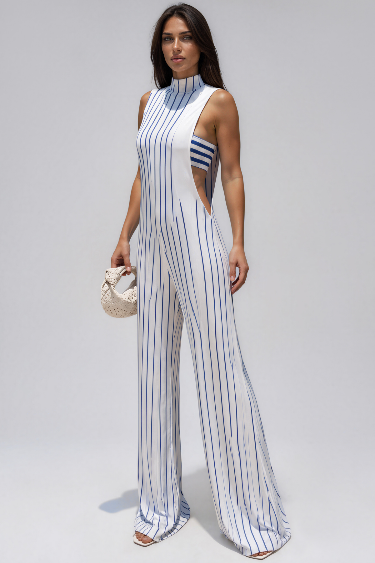 Kerith High Neck Stripe Cutout Jumpsuit