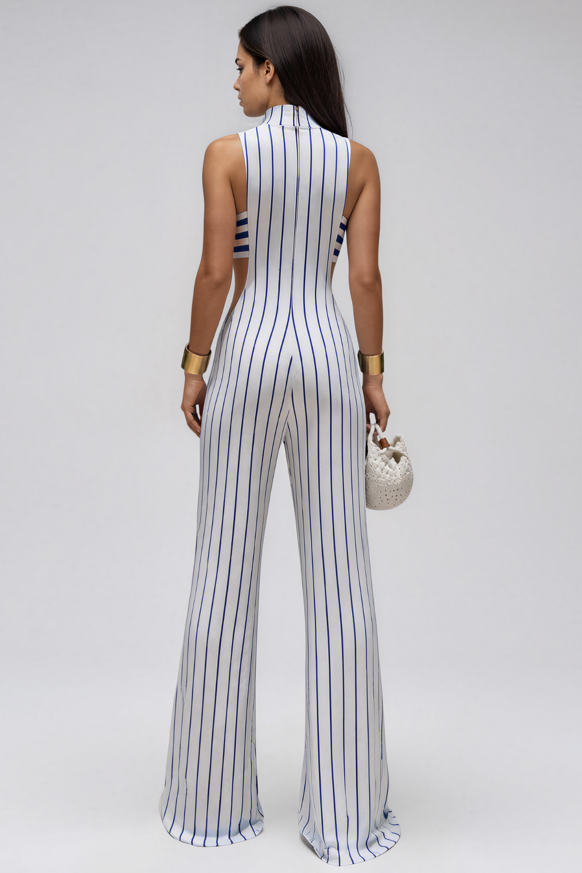 Kerith High Neck Stripe Cutout Jumpsuit