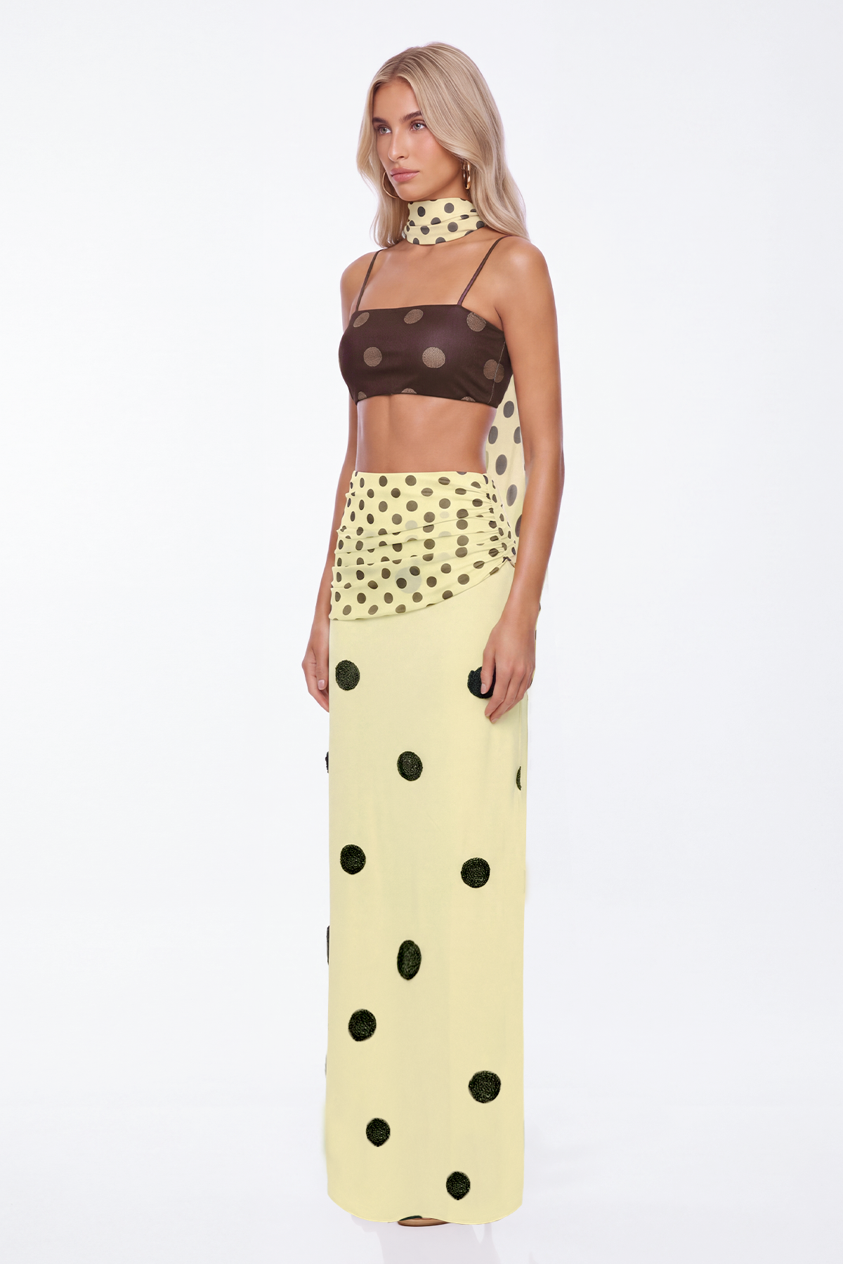 Kerlisha Crop Dot Scarf Skirt Set