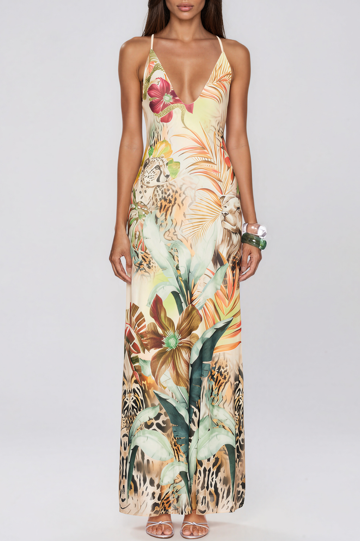 Kern V Neck Tiger Print Maxi Dress