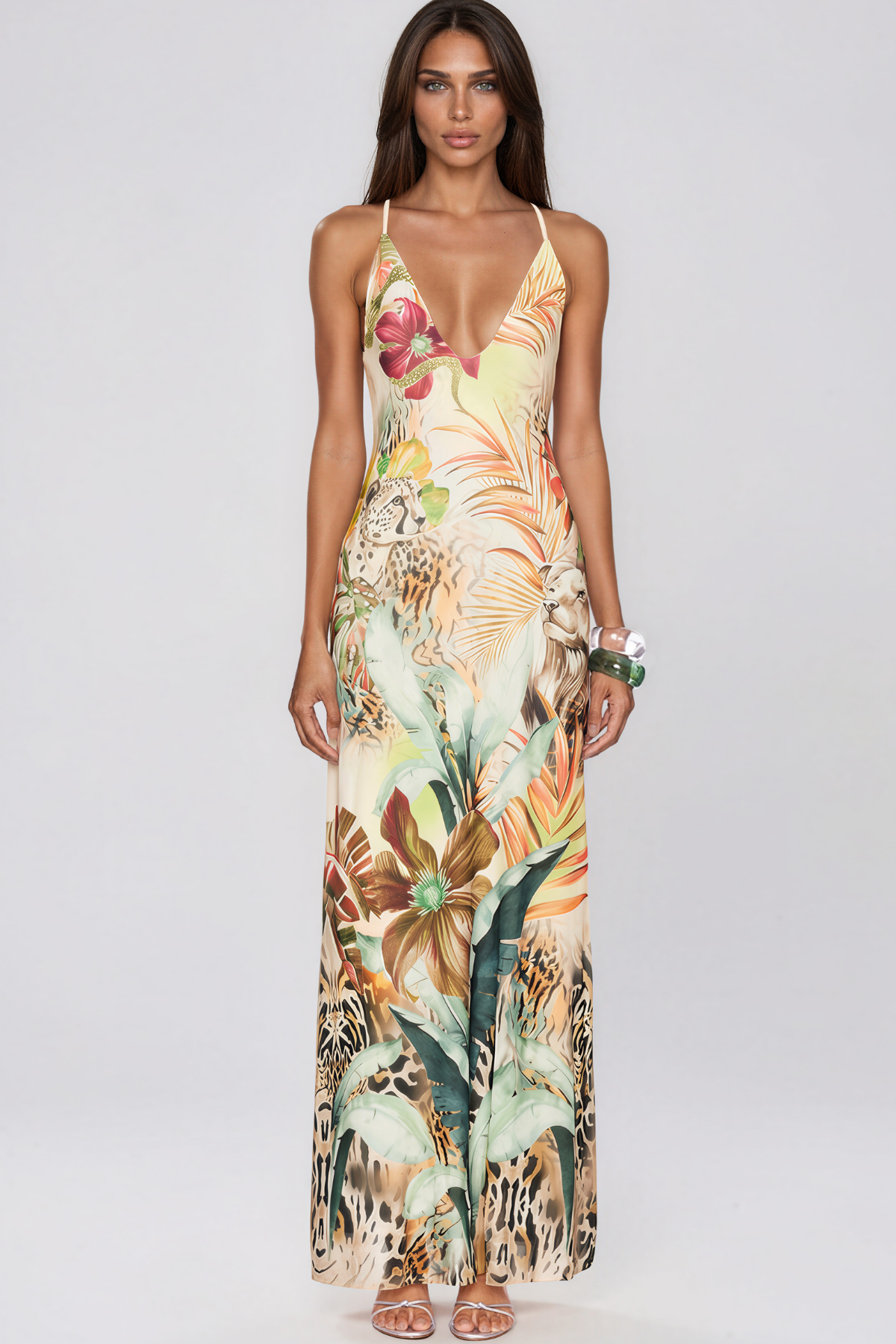 Kern V Neck Tiger Print Maxi Dress