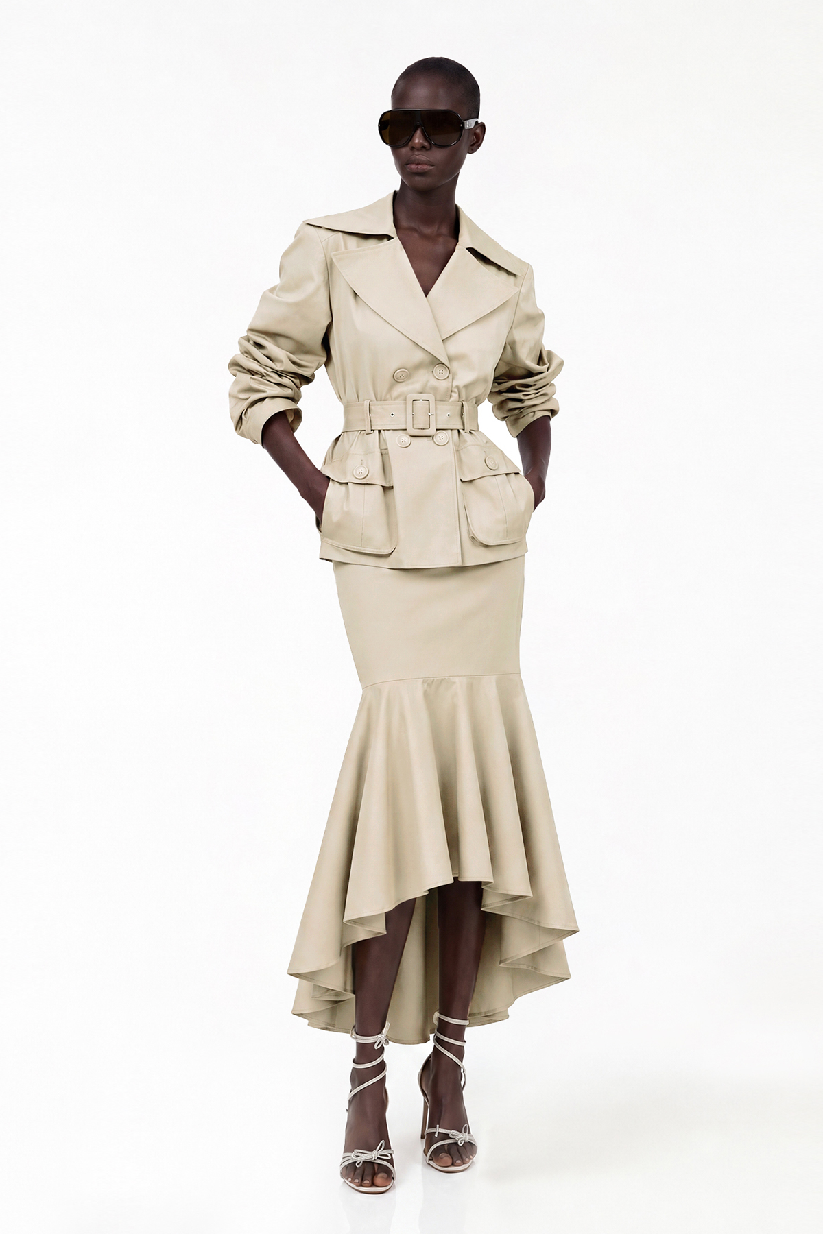 Kerri Lapel Ruffle Skirt Set