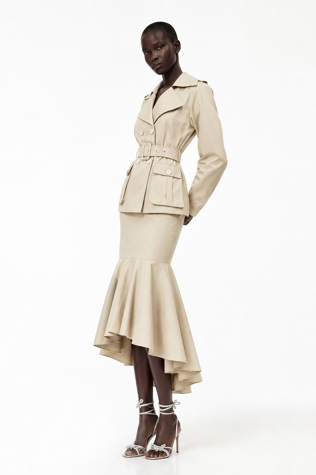 Kerri Lapel Ruffle Skirt Set