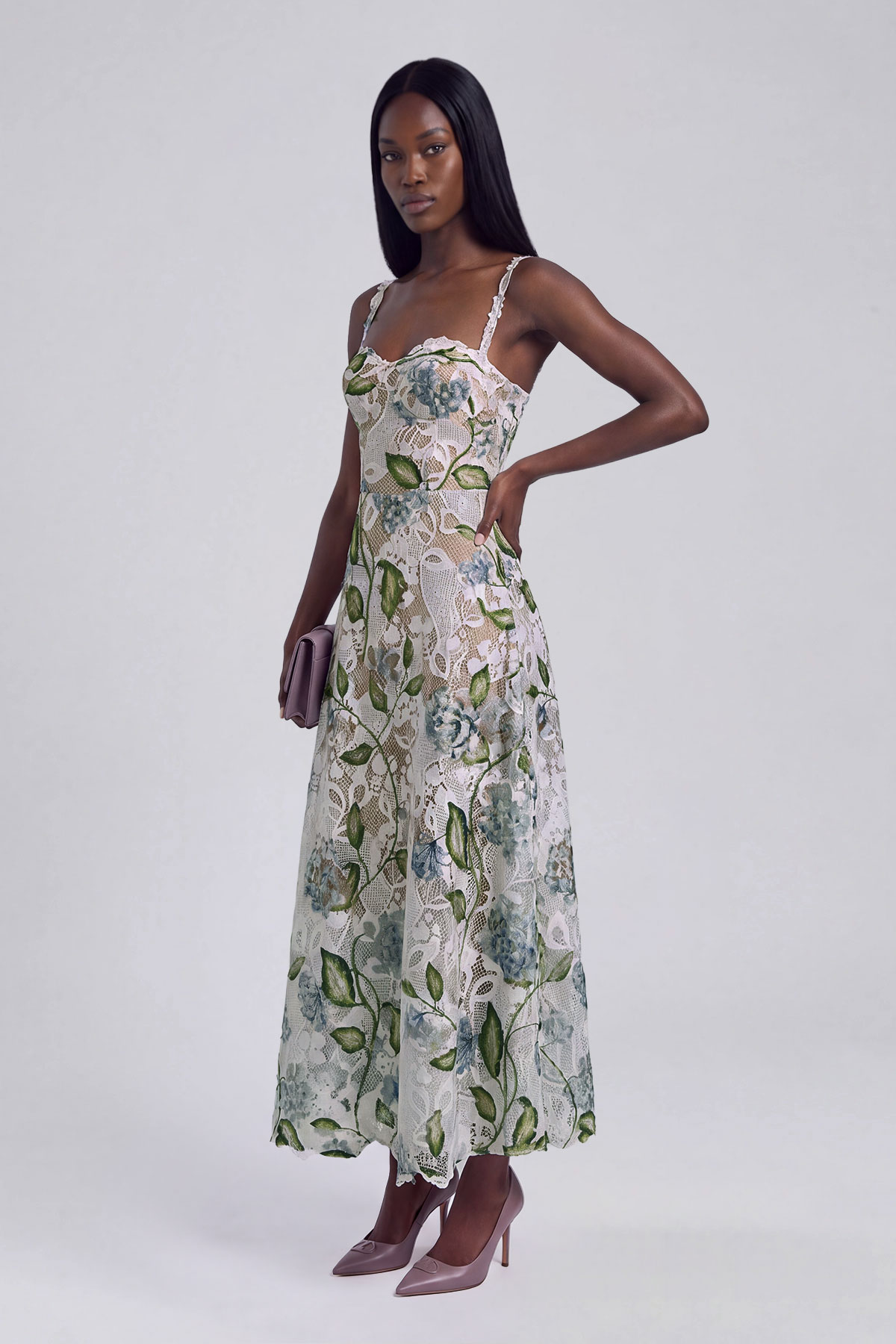 Kerryn Sleeveless Lace Print Maxi Dress