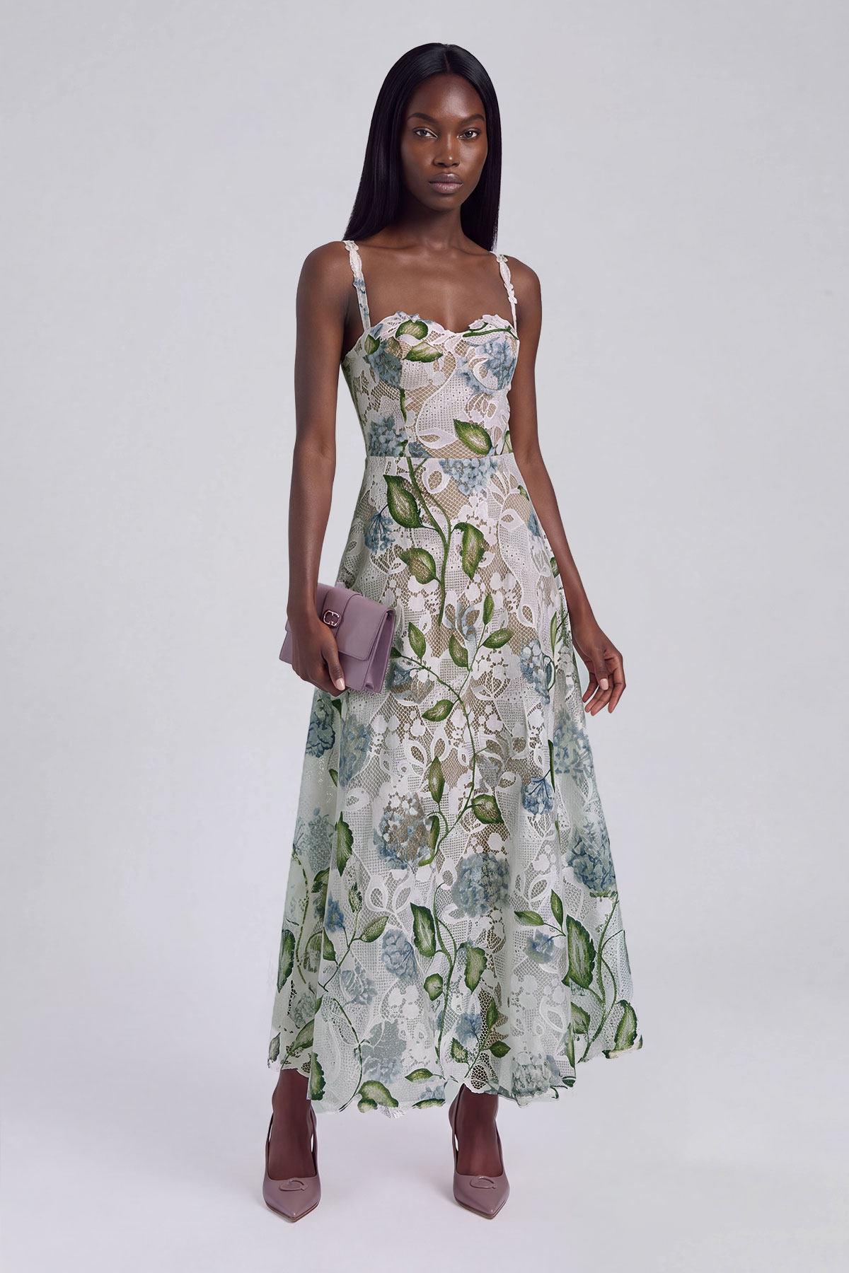 Kerryn Sleeveless Lace Print Maxi Dress