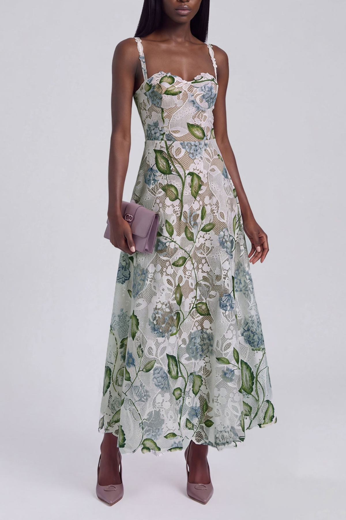 Kerryn Sleeveless Lace Print Maxi Dress