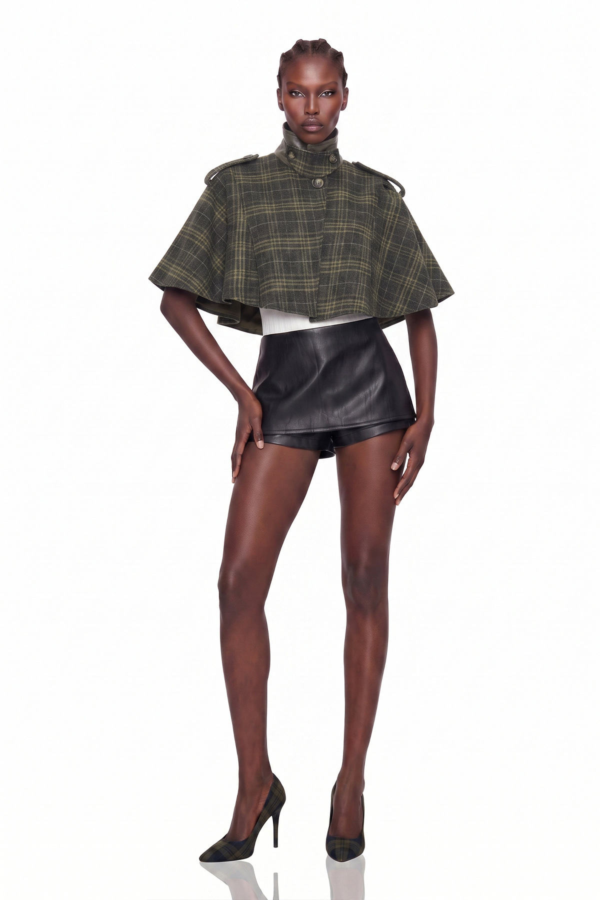 Kert High Neck Grid Cape Jacket