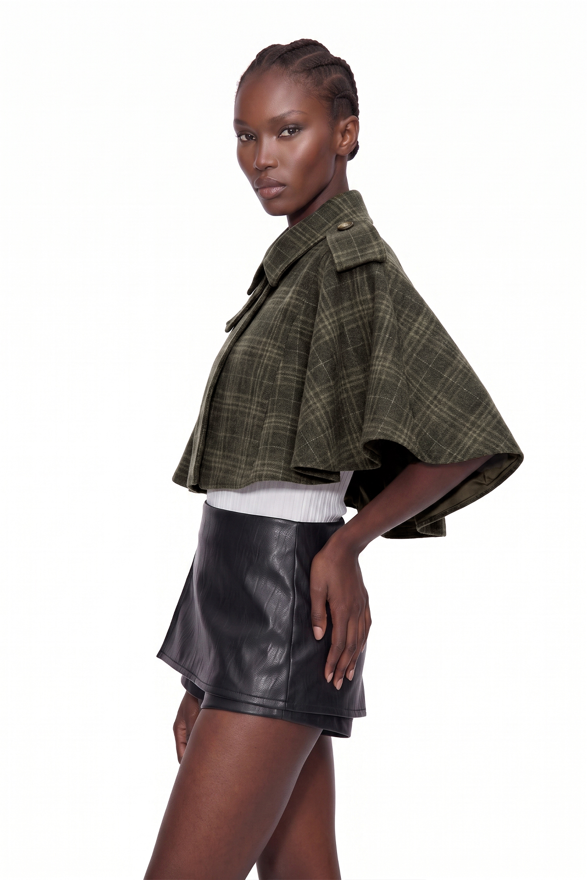 Kert High Neck Grid Cape Jacket