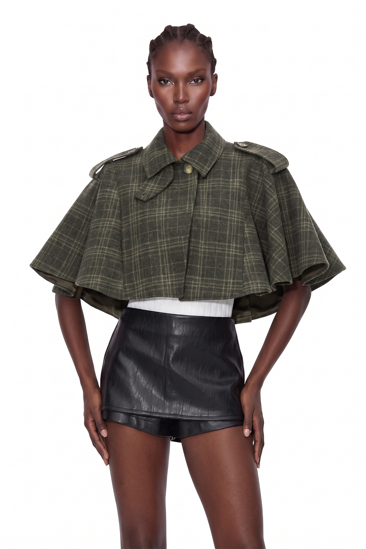 Kert High Neck Grid Cape Jacket