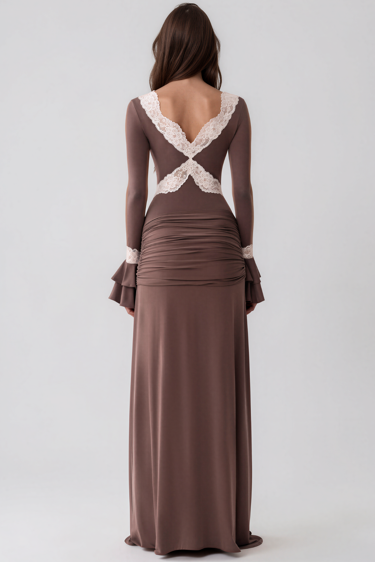 Kesha V Neck Lace Tie Up Maxi Dress