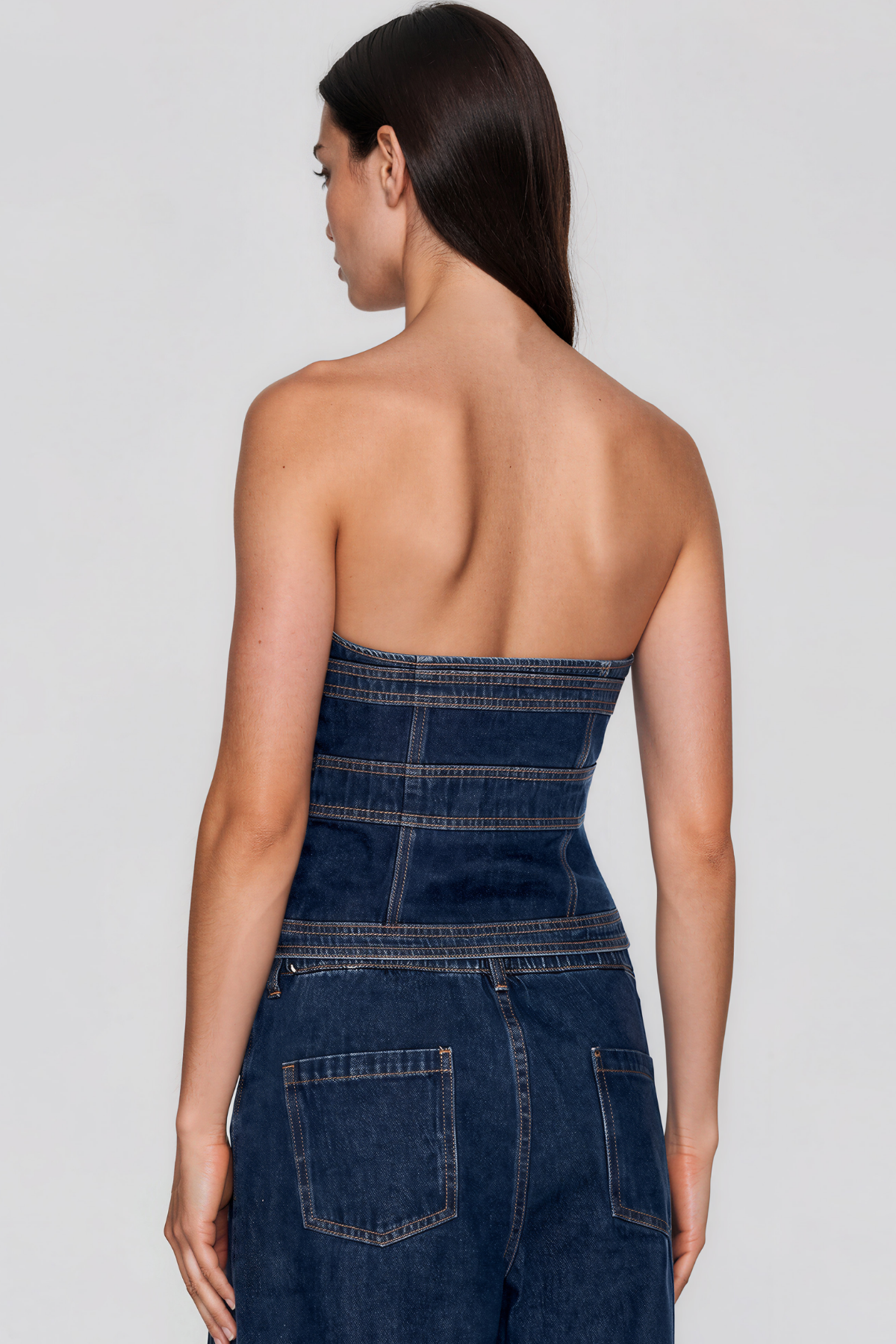 Kevine Strapless Cutout Denim Pants Set