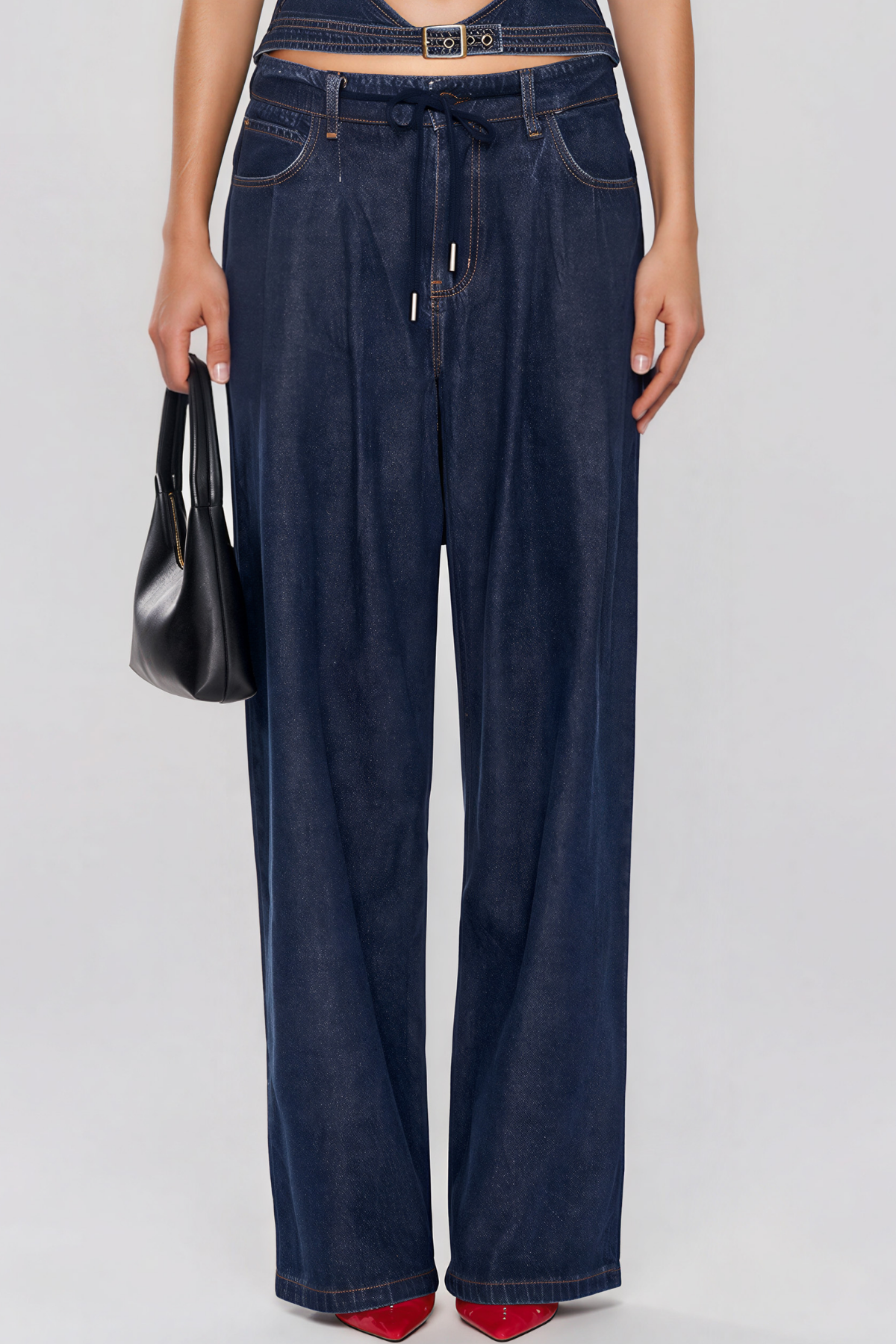 Kevine Strapless Cutout Denim Pants Set
