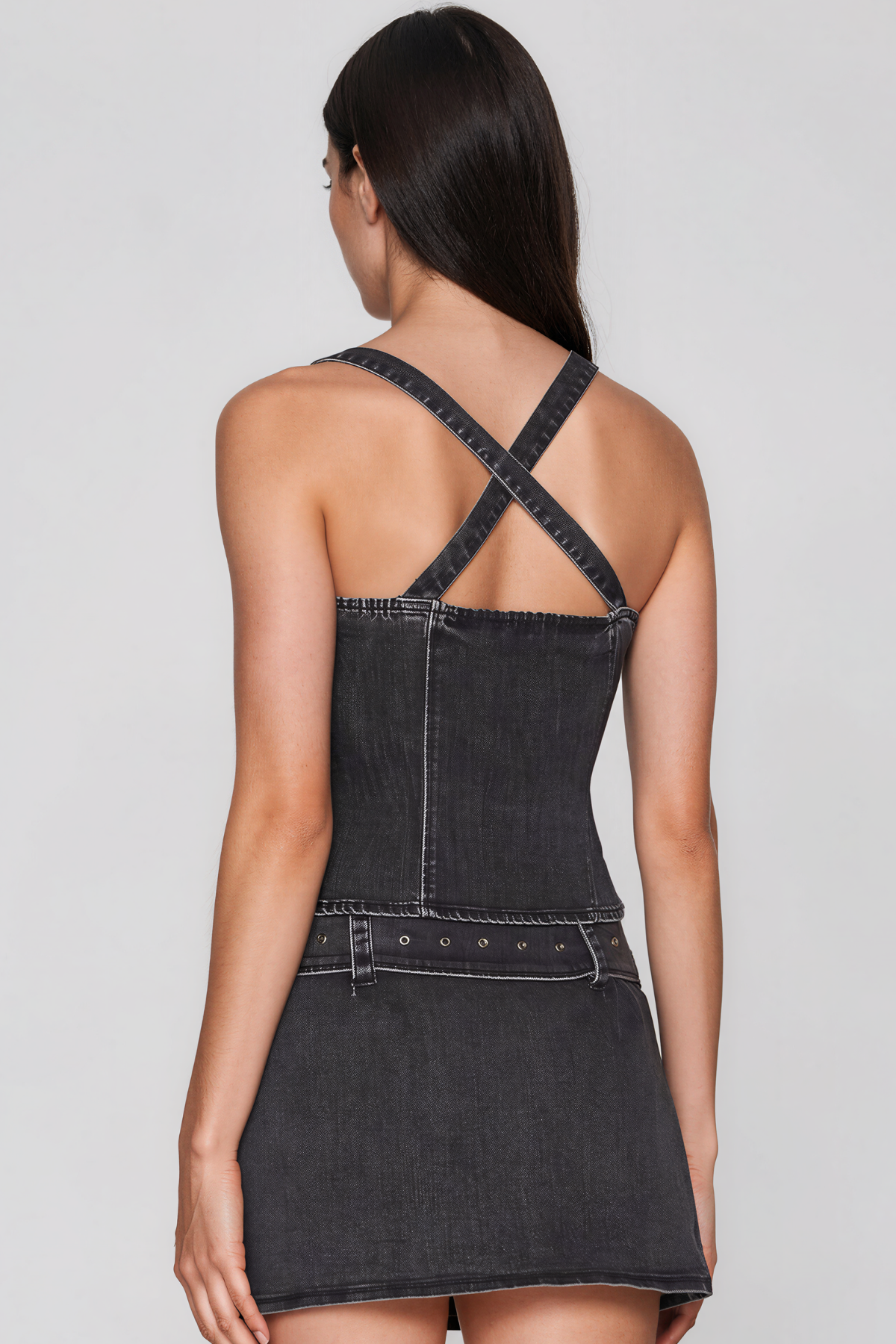 Kevis Spaghetti Buckle Denim Skirt Set
