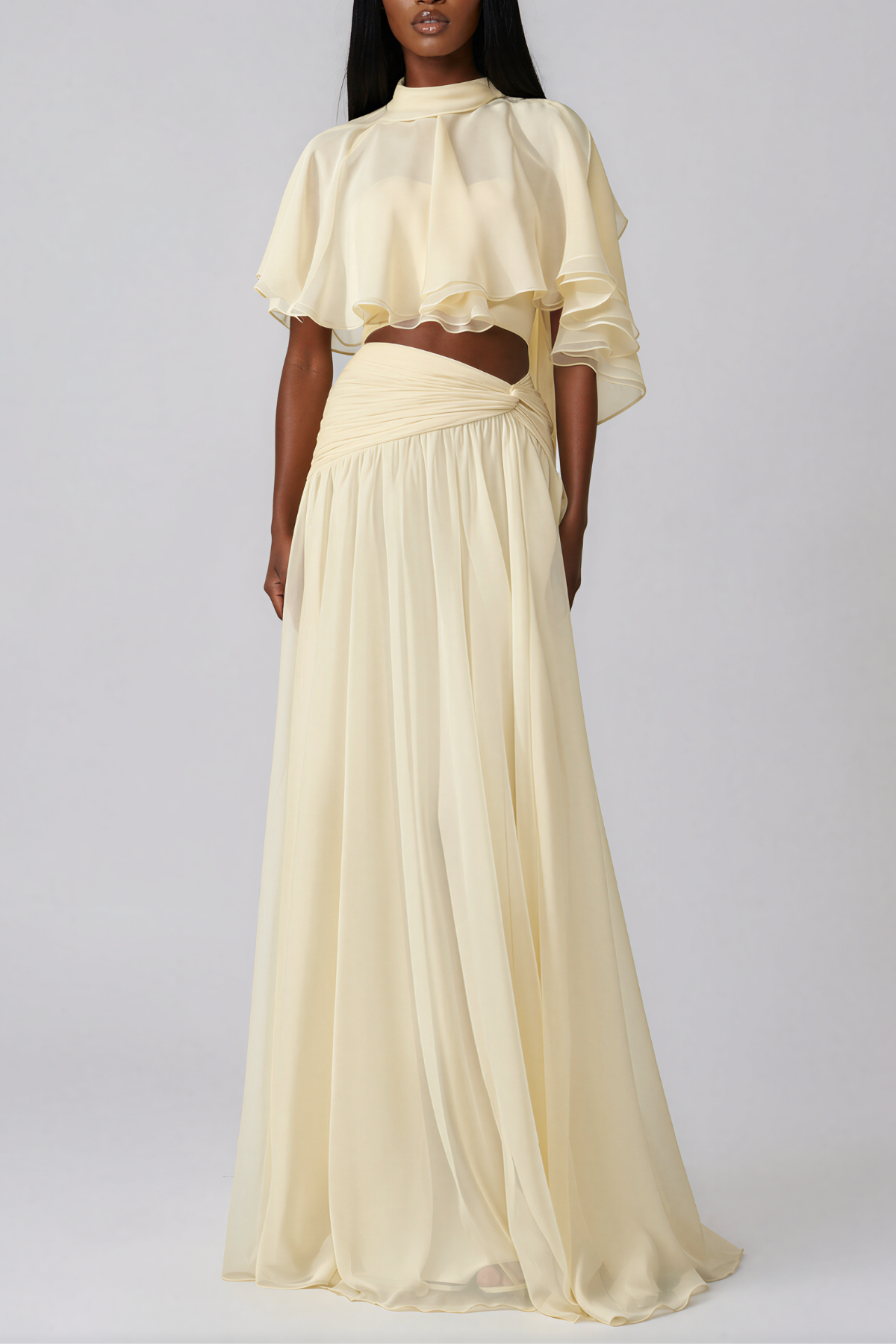Kevork Shawl Ruch Skirt Set