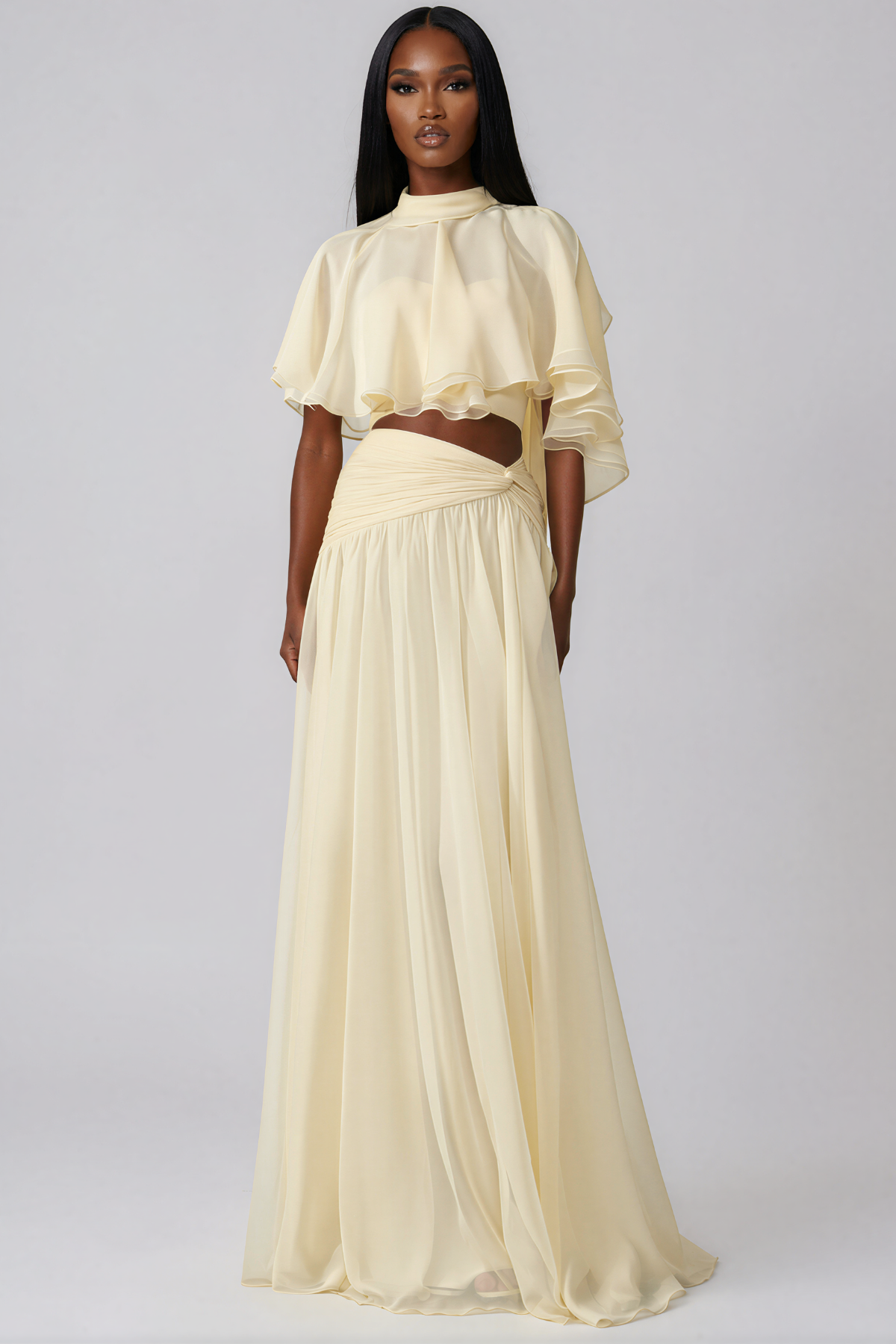 Kevork Shawl Ruch Skirt Set