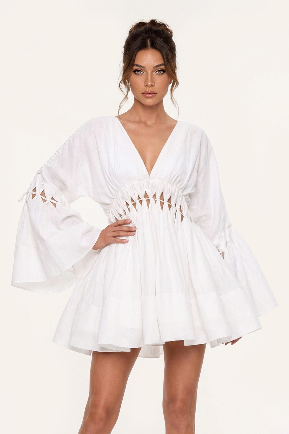 Keyshawn V Neck Cutout Tie Up Top