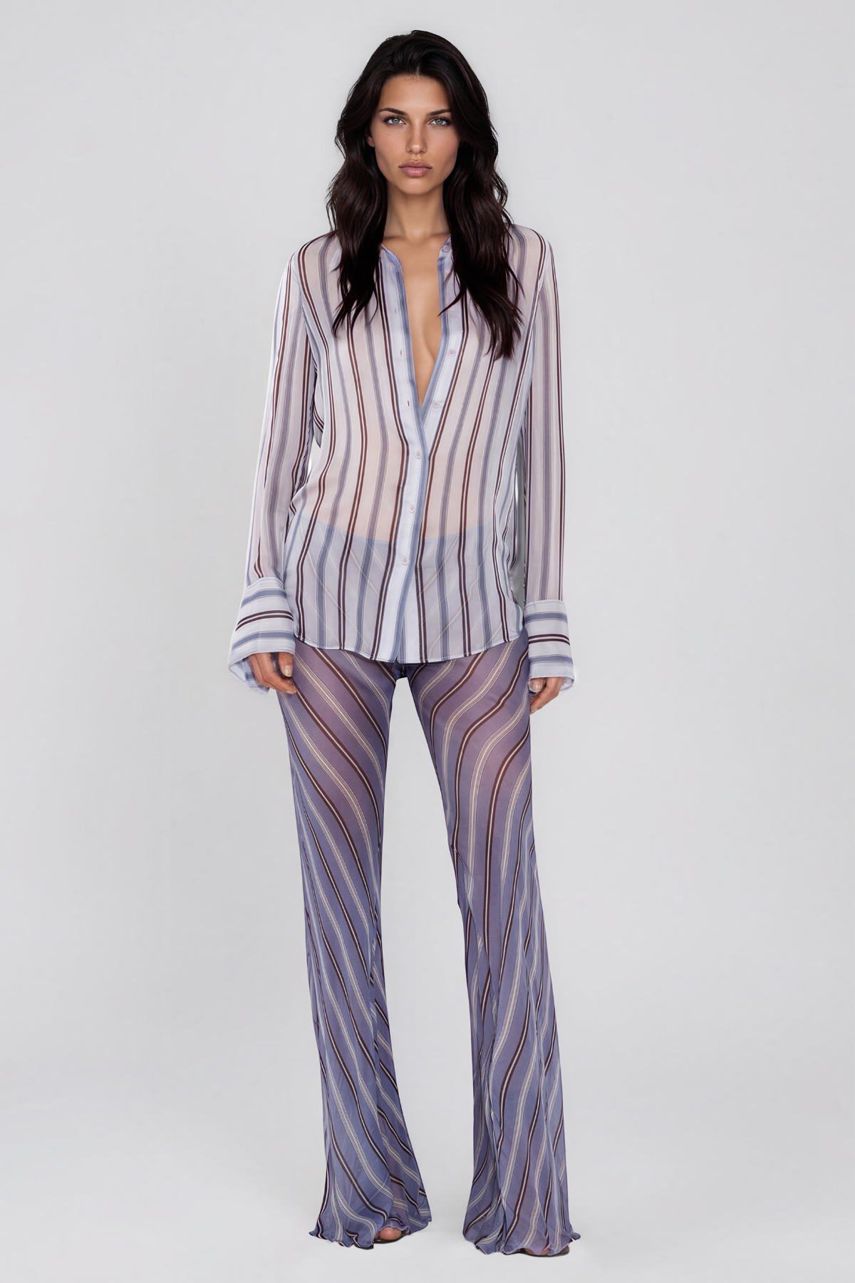 Kezia Mesh Stripe Pants Set