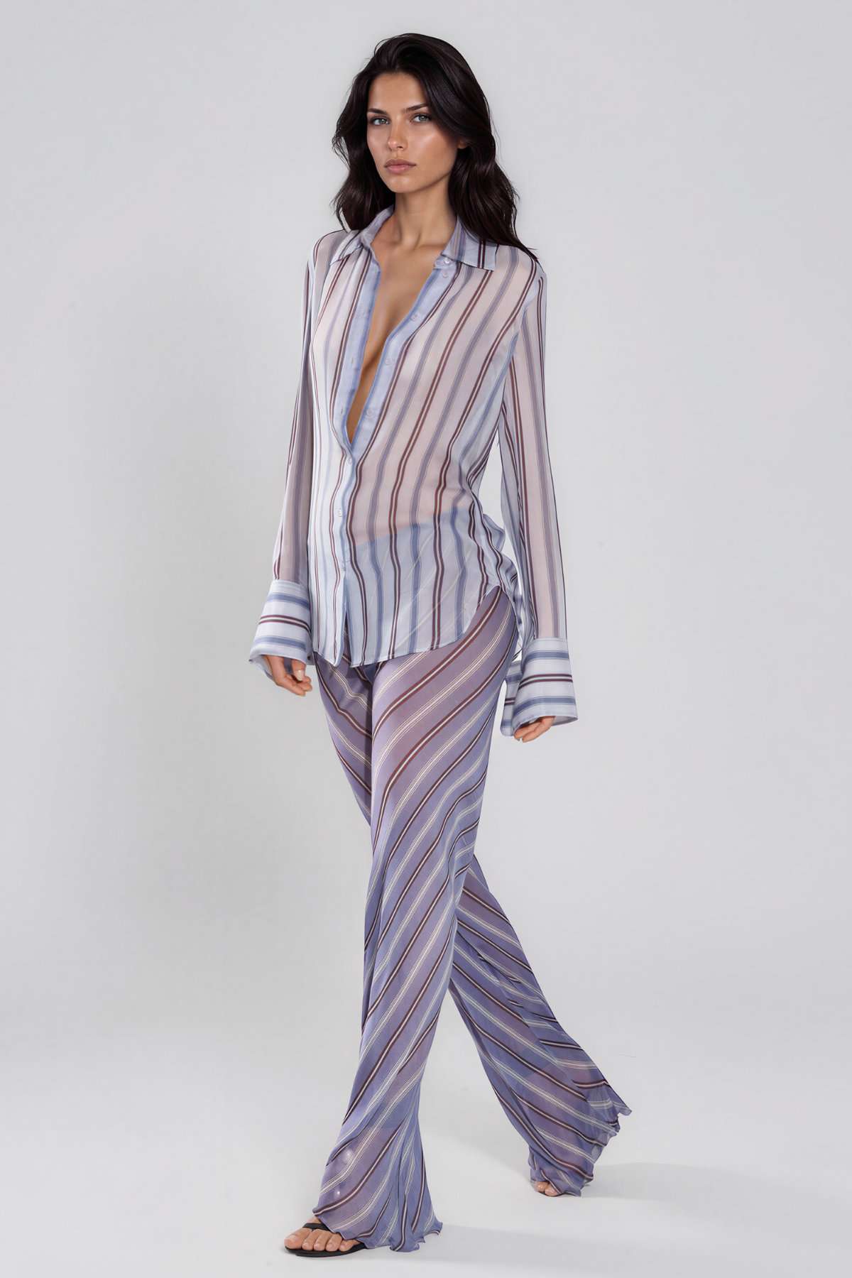 Kezia Mesh Stripe Pants Set