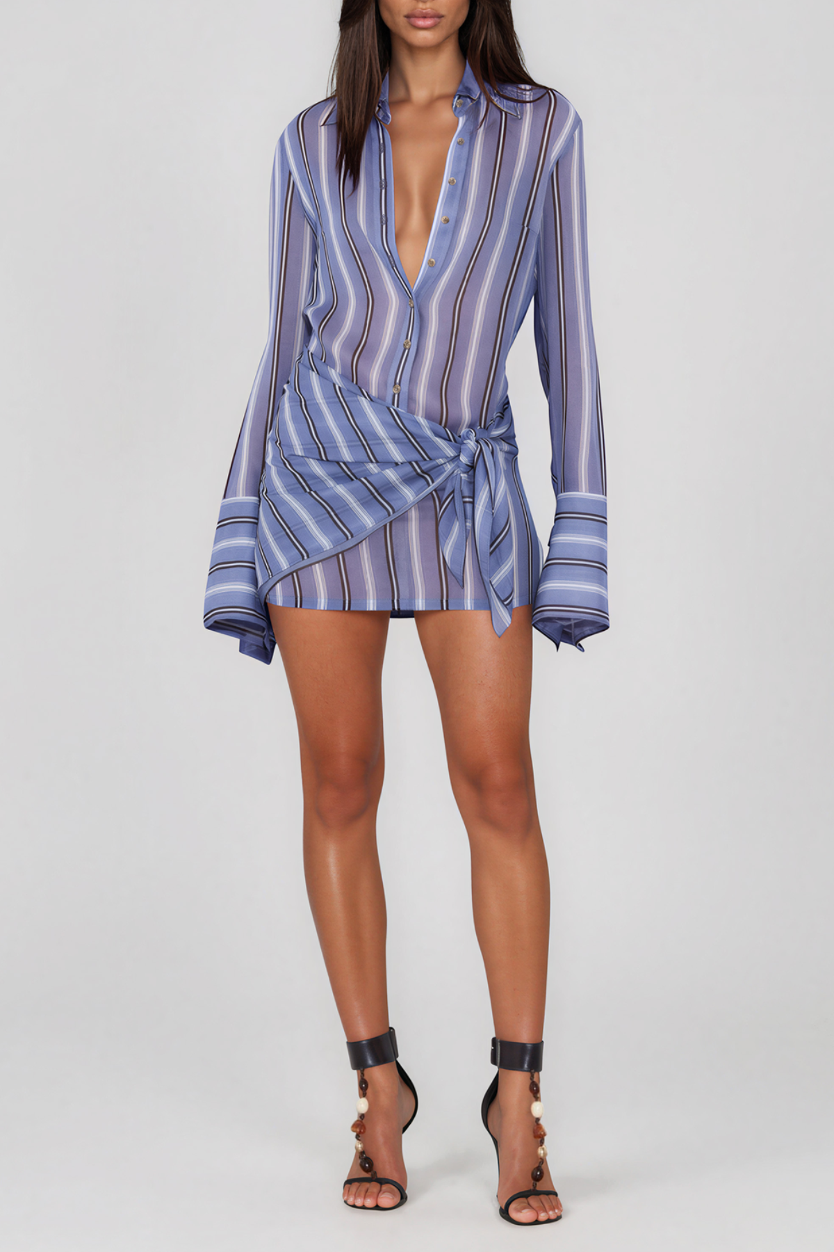 Kezia Stripe Two Piece Mini Shirt Dress