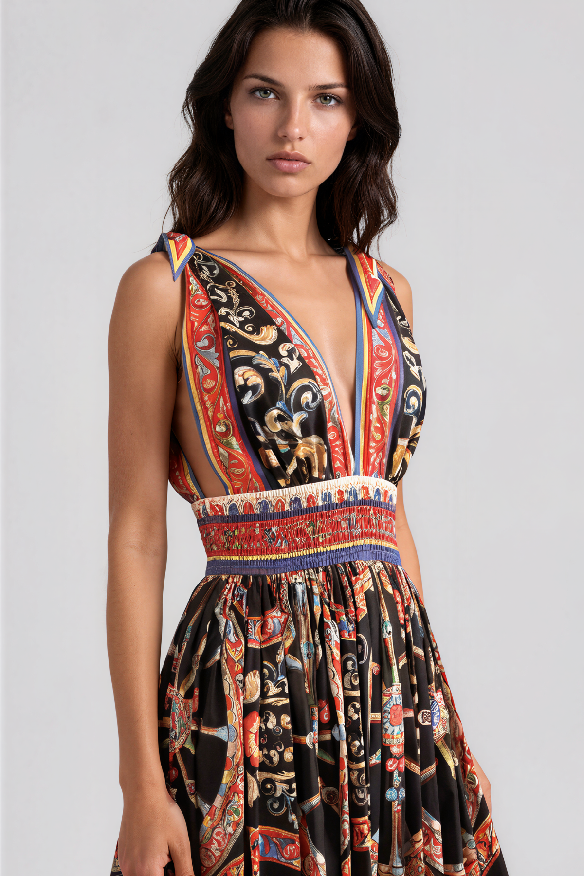 Khadija Plunge Print Tie Up Maxi Dress
