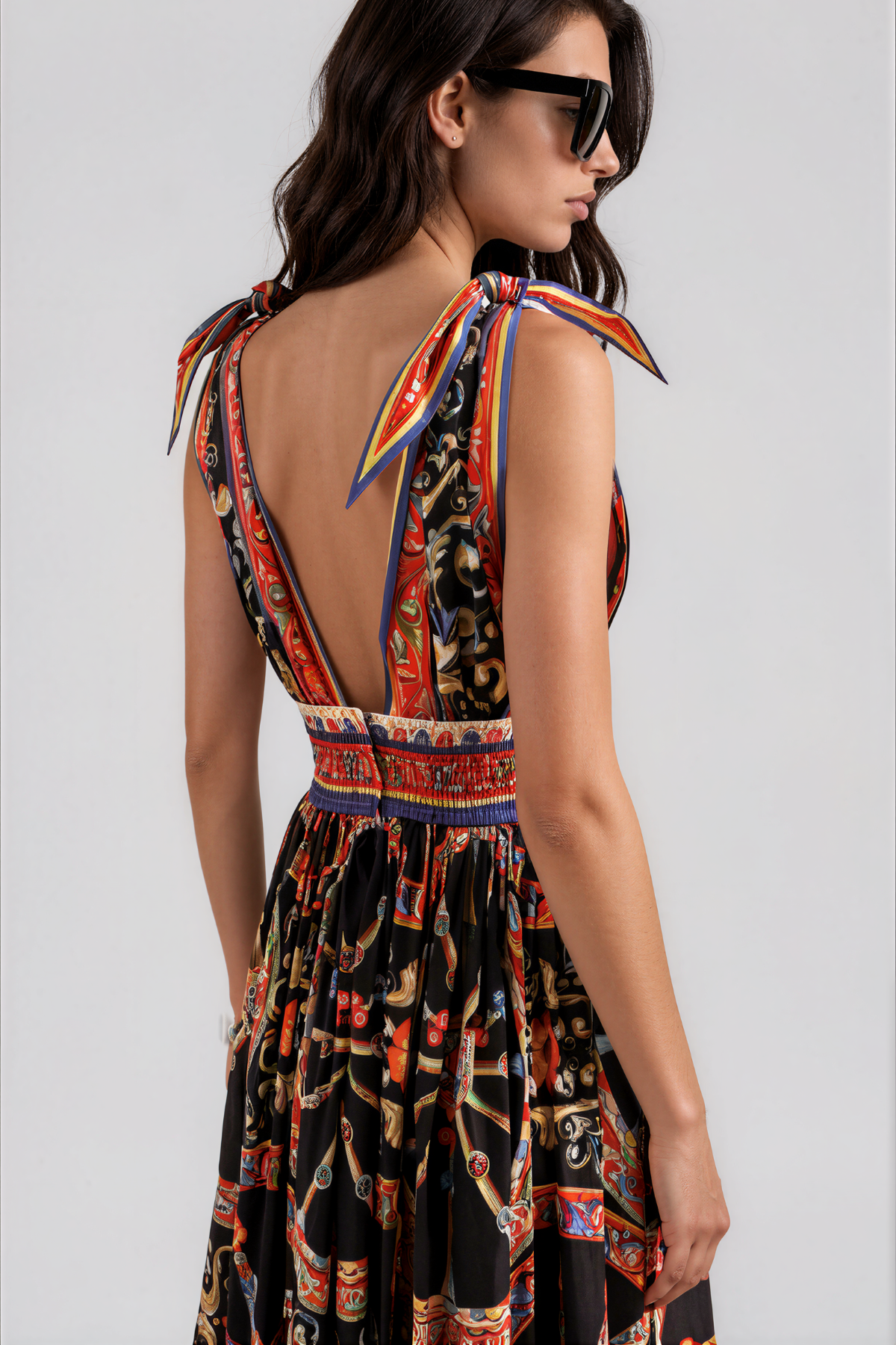Khadija Plunge Print Tie Up Maxi Dress