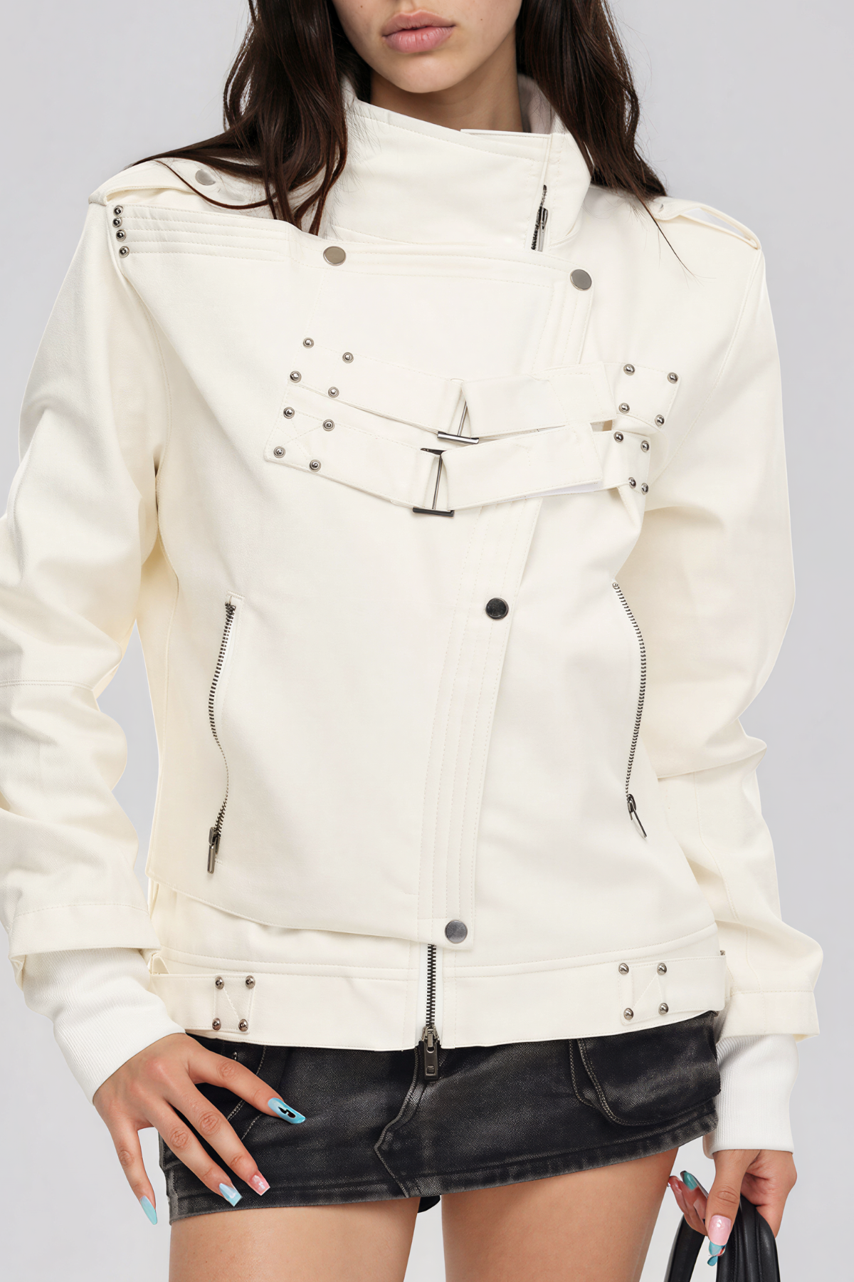 Khair High Neck Buckle Asymmetric Jacket
