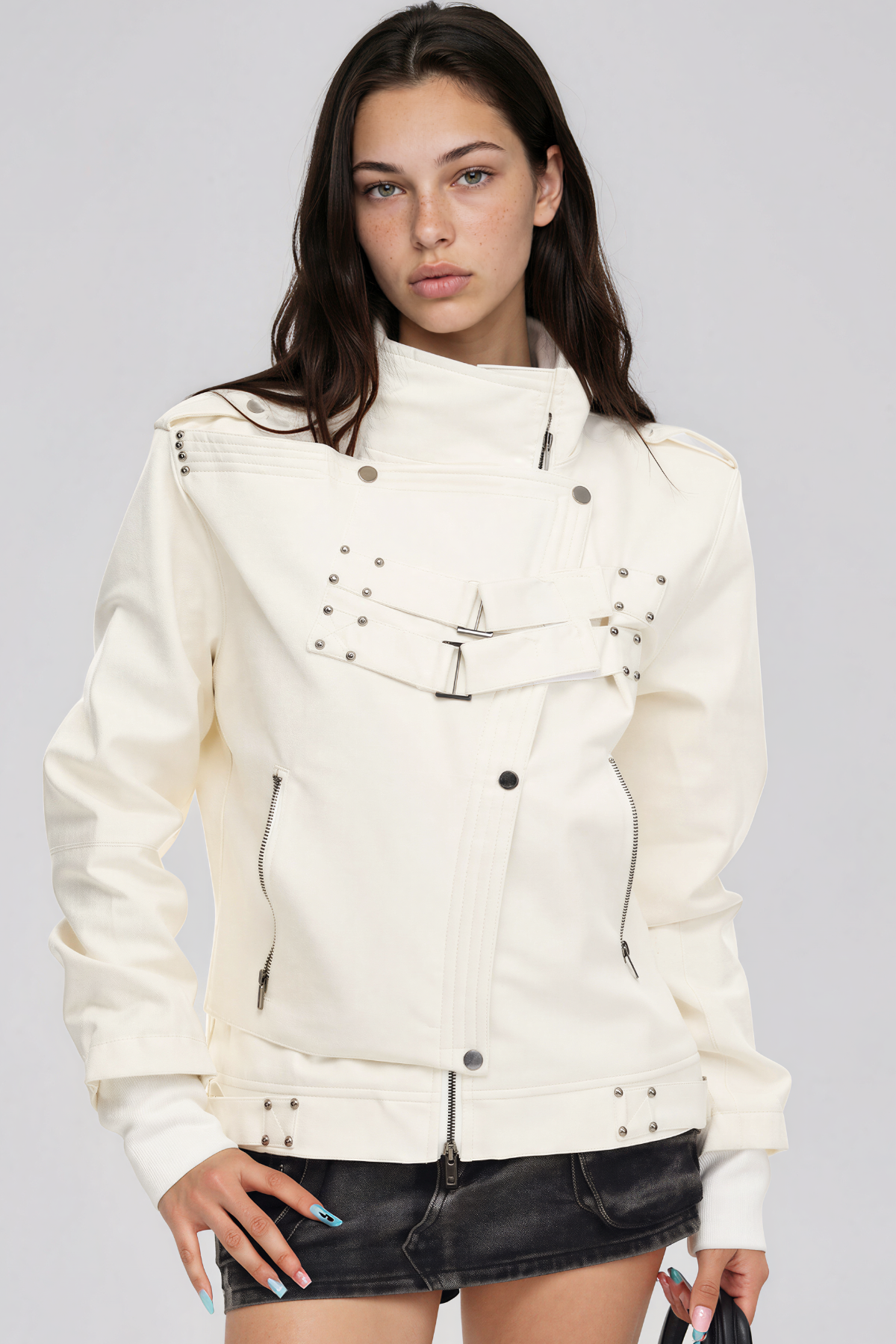 Khair High Neck Buckle Asymmetric Jacket