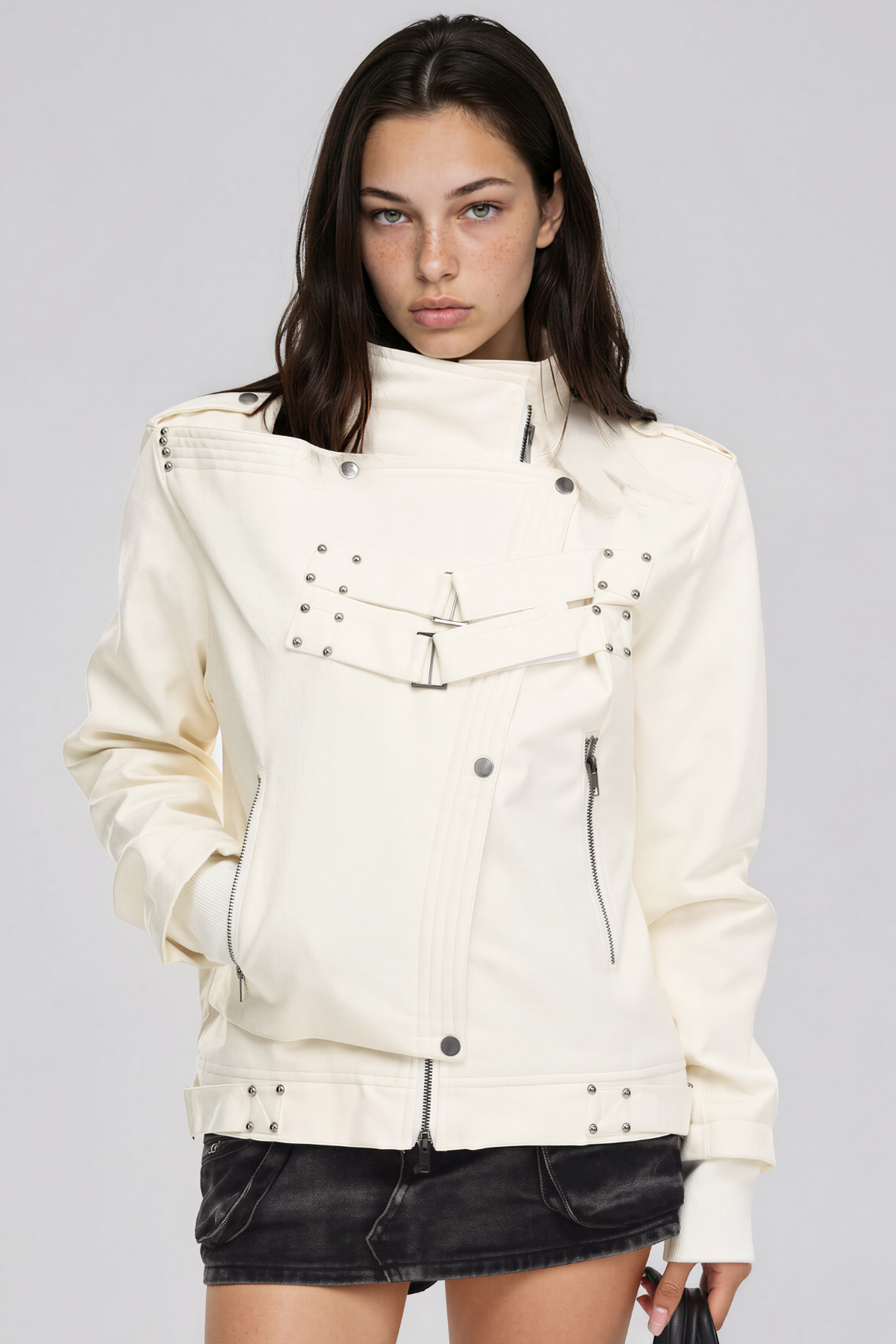 Khair High Neck Buckle Asymmetric Jacket
