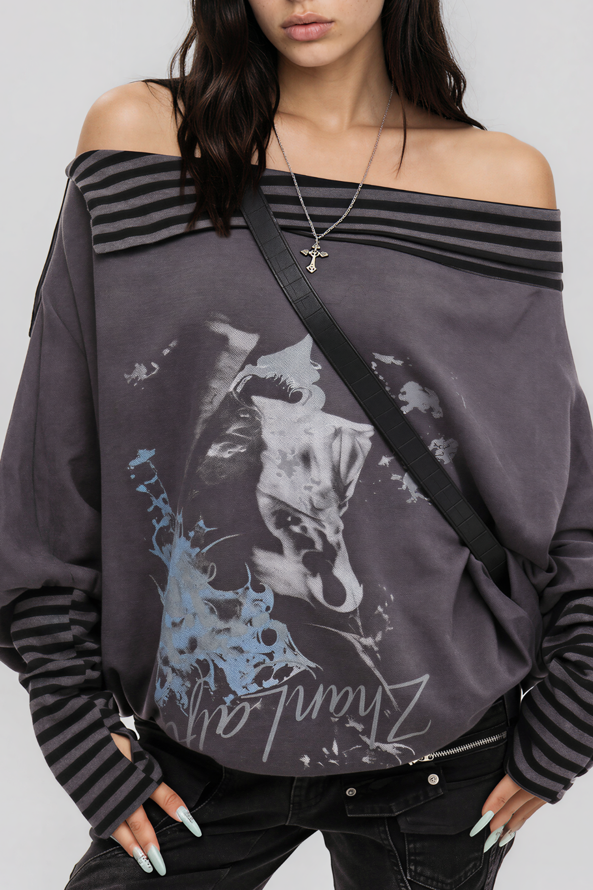 Khaison One Shoulder Stripe Print Top