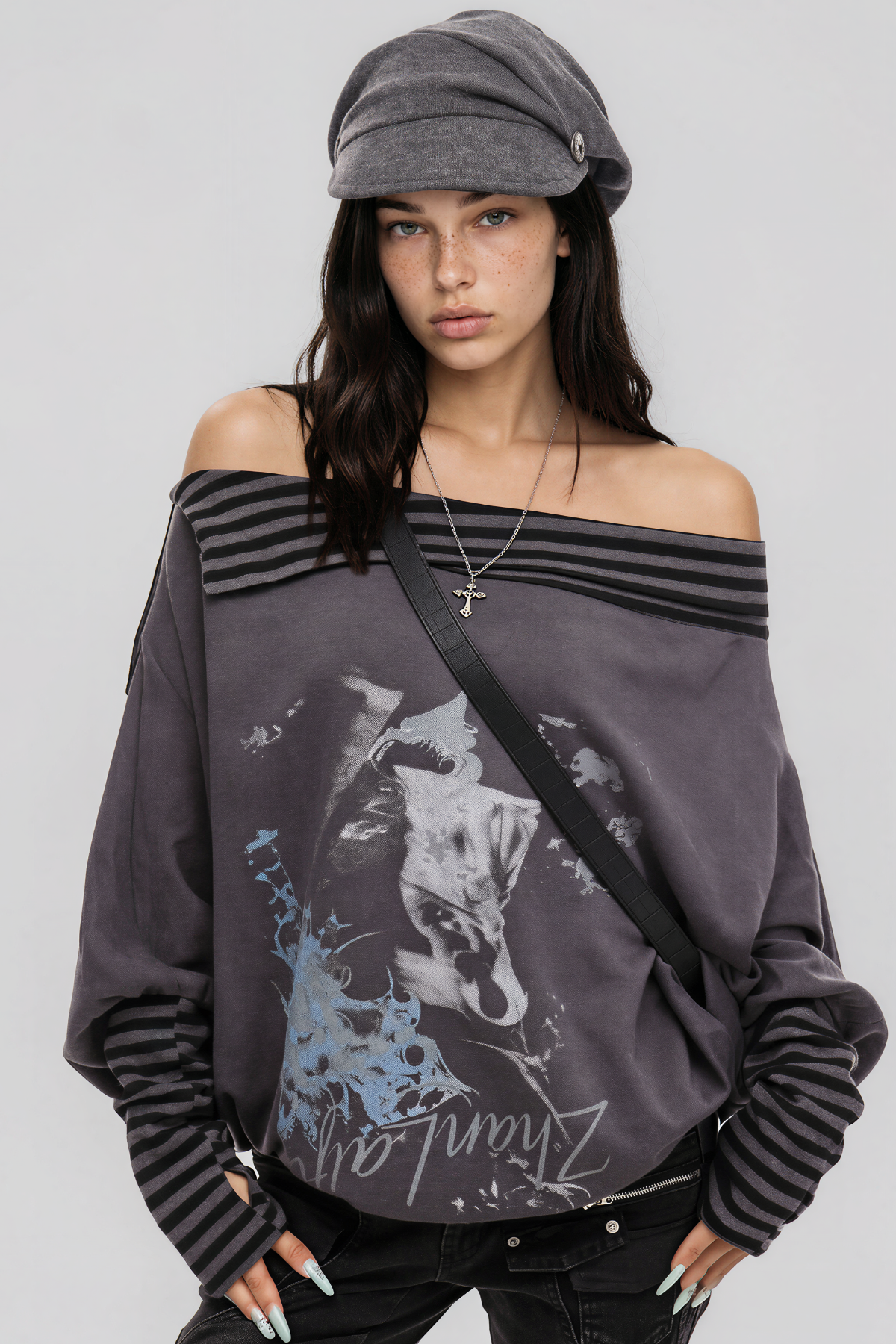 Khaison One Shoulder Stripe Print Top