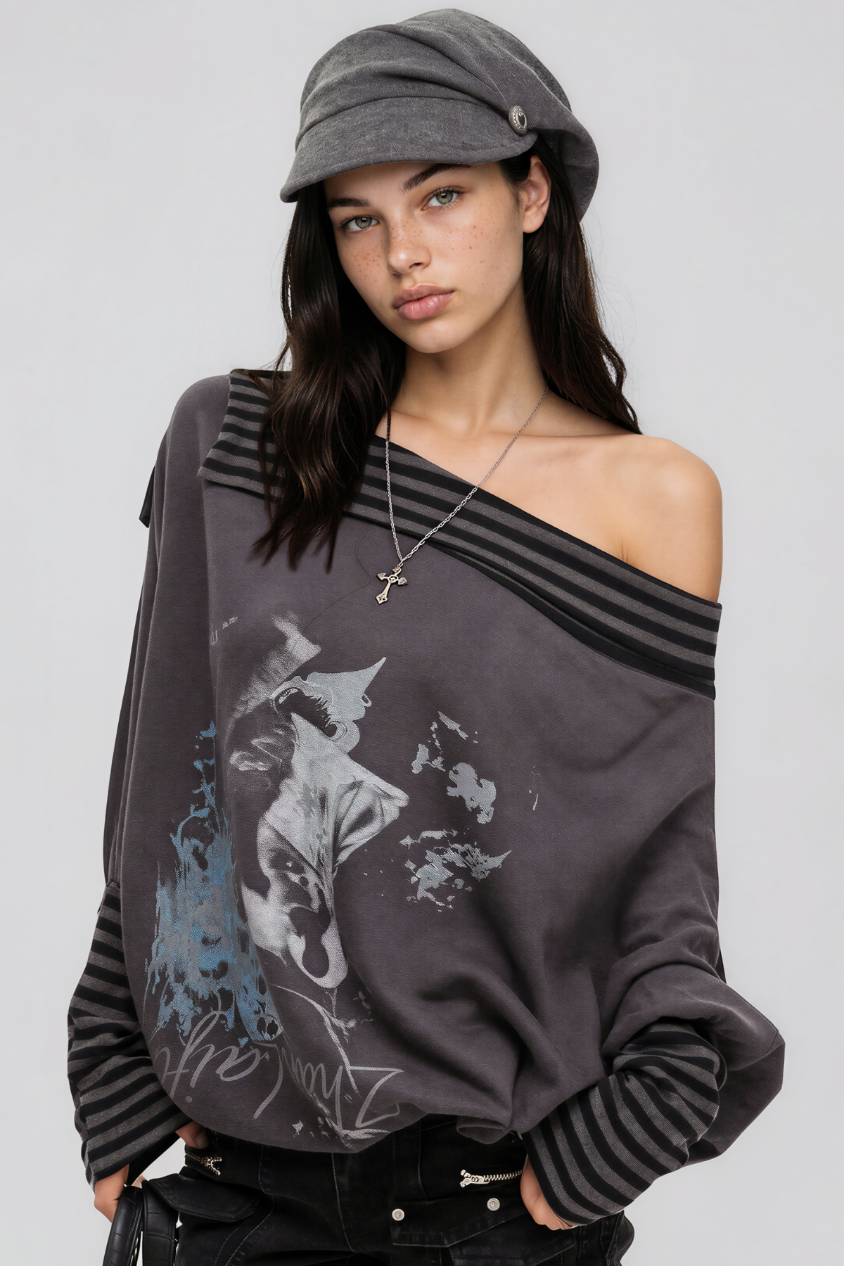 Khaison One Shoulder Stripe Print Top