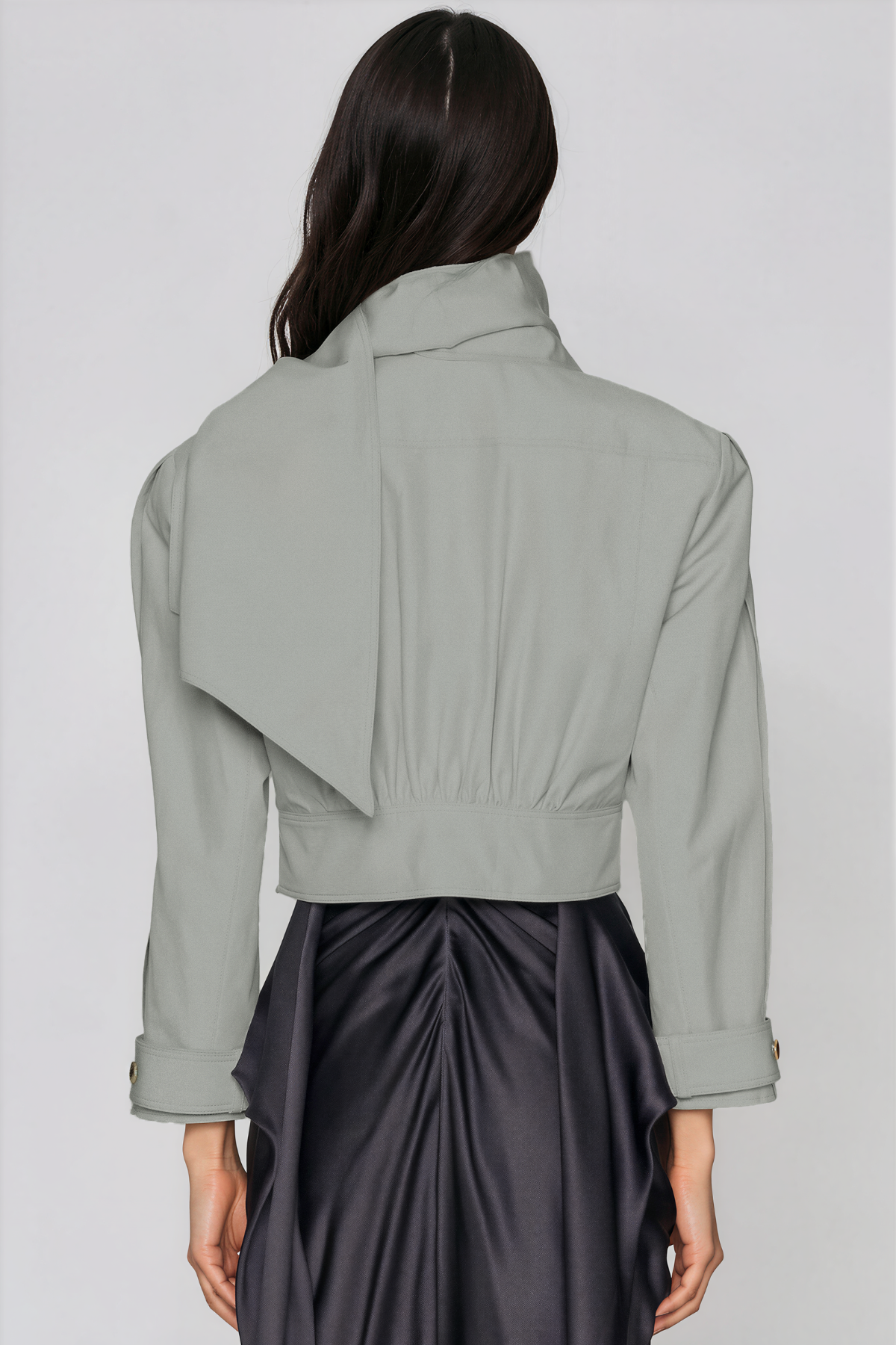 Khaki High Neck Button Belt Jacket