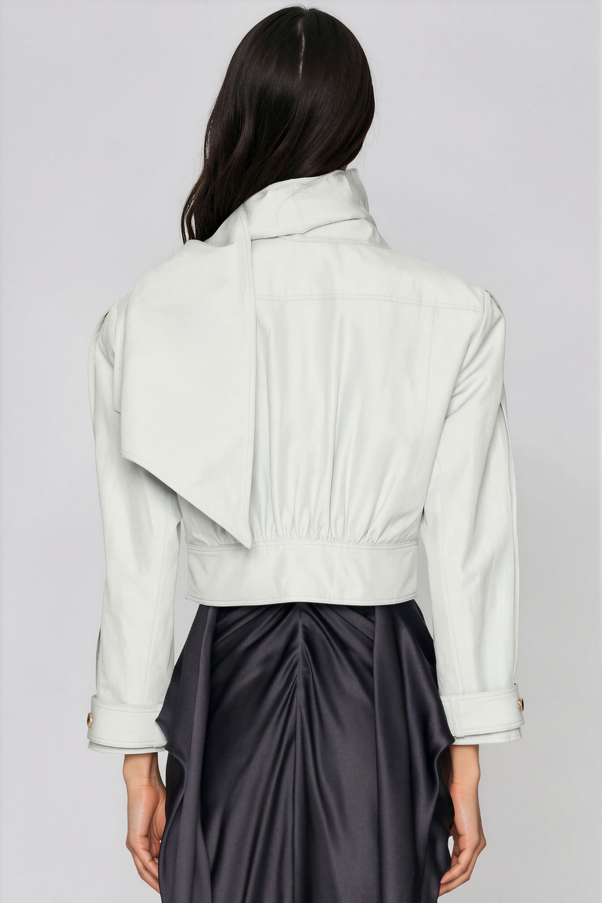 Khaki High Neck Button Belt Jacket