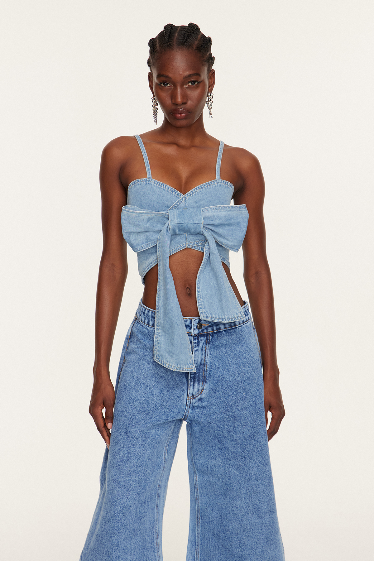Khalani Bow Lace Up Denim Top