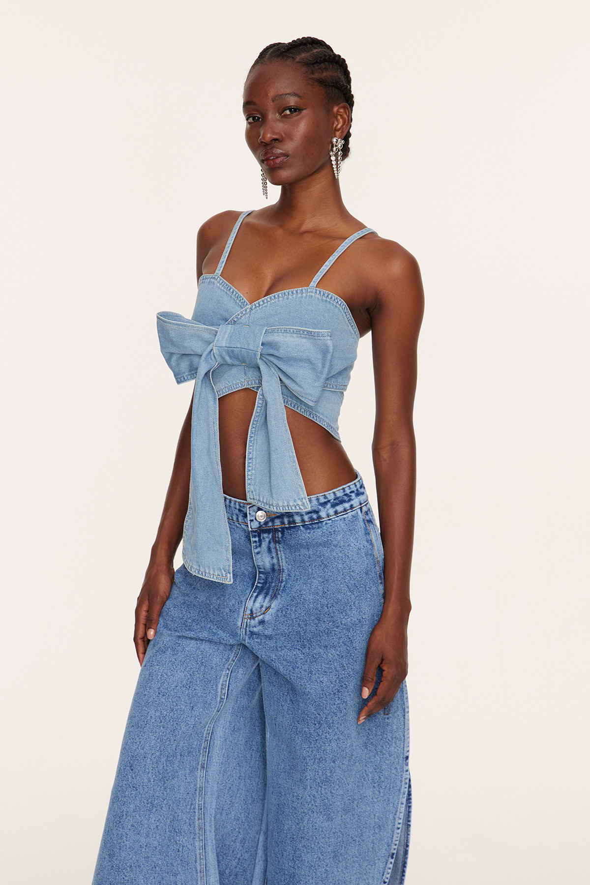 Khalani Bow Lace Up Denim Top