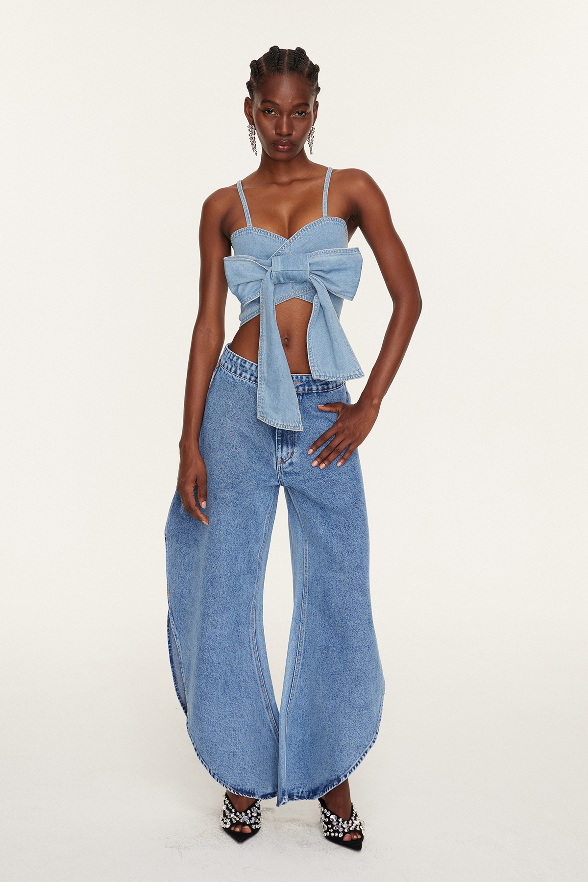 Khalani Bow Lace Up Denim Top