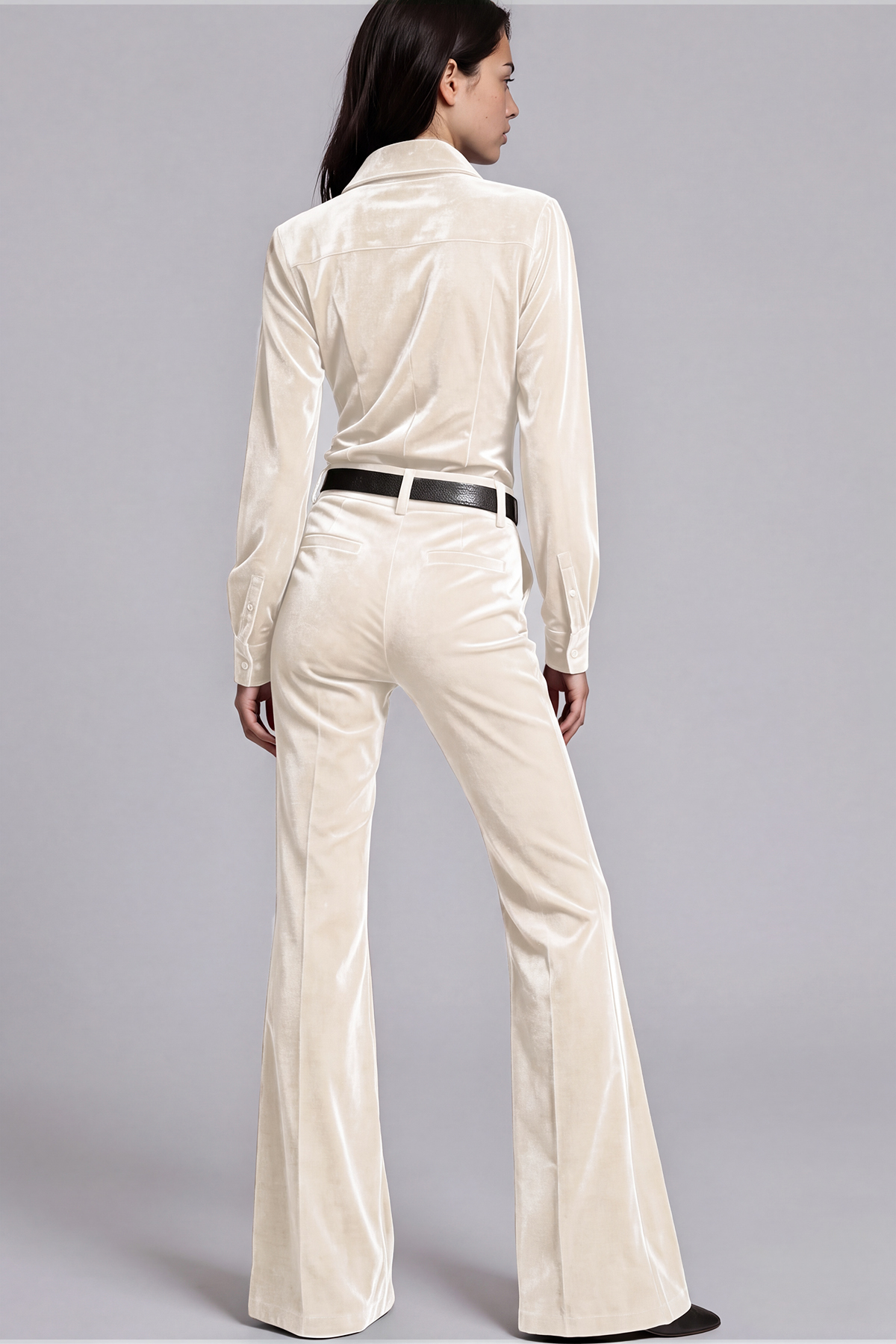 Khaled Long Sleeve Velvet Pants Set In Beige