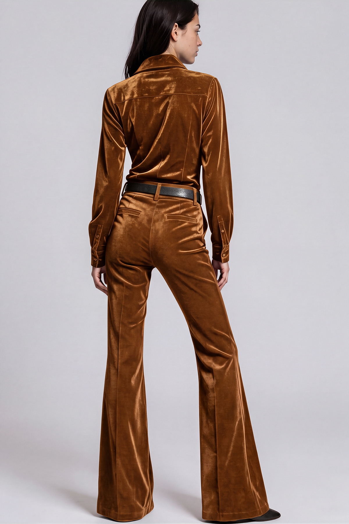 Khaled Long Sleeve Velvet Pants Set In Brown
