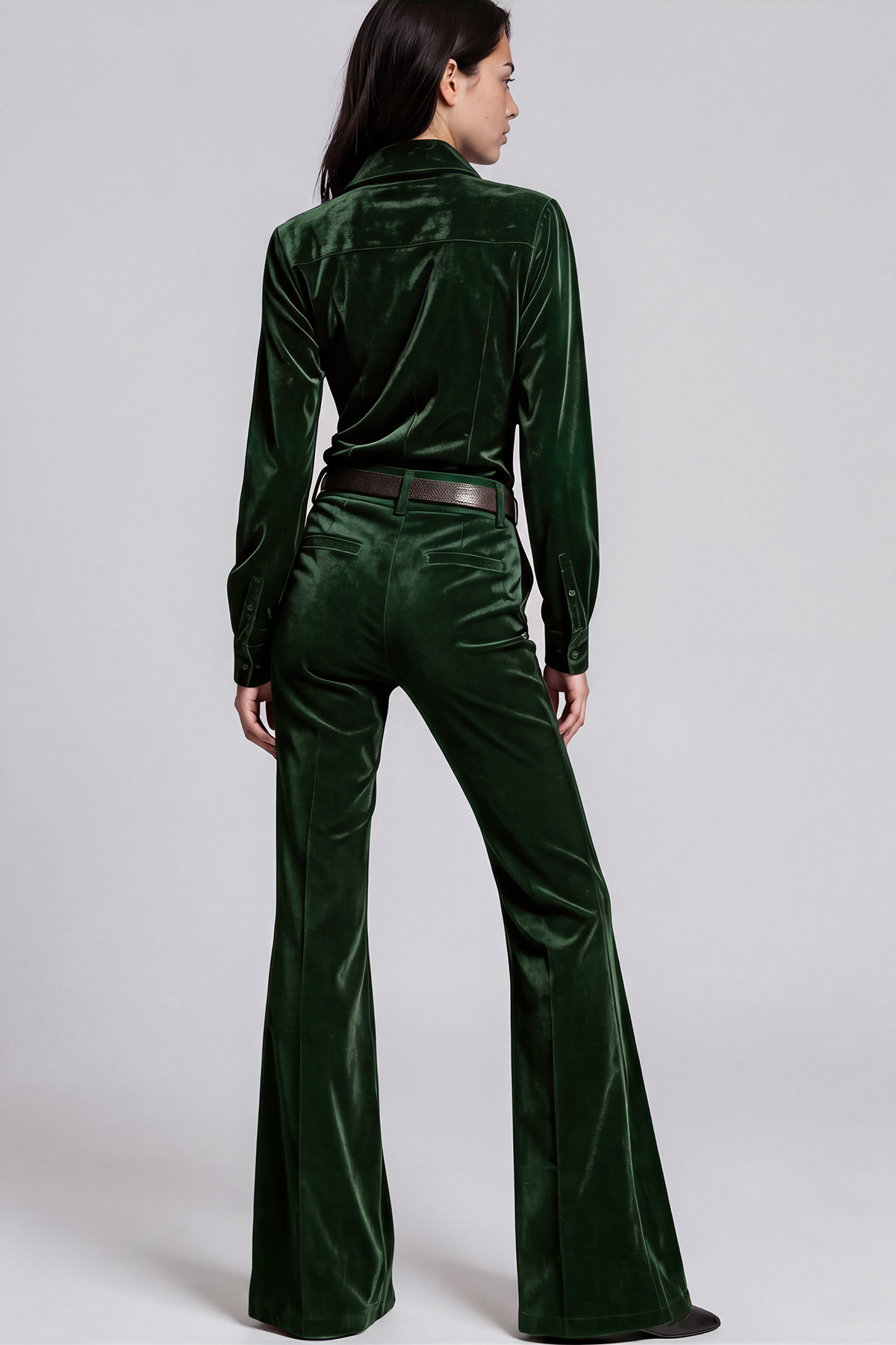 Khaled Long Sleeve Velvet Pants Set In Green