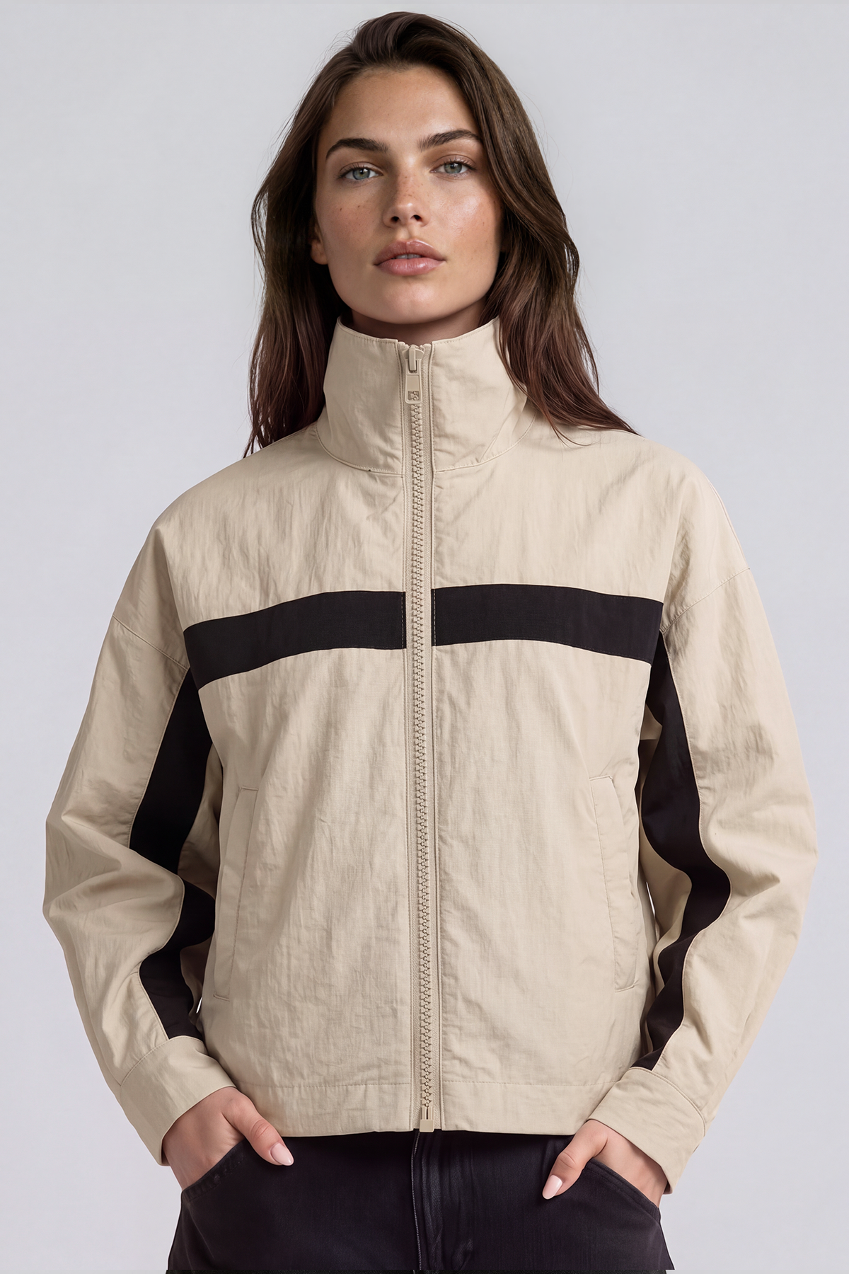 Khaleel High Neck Colorblock Jacket