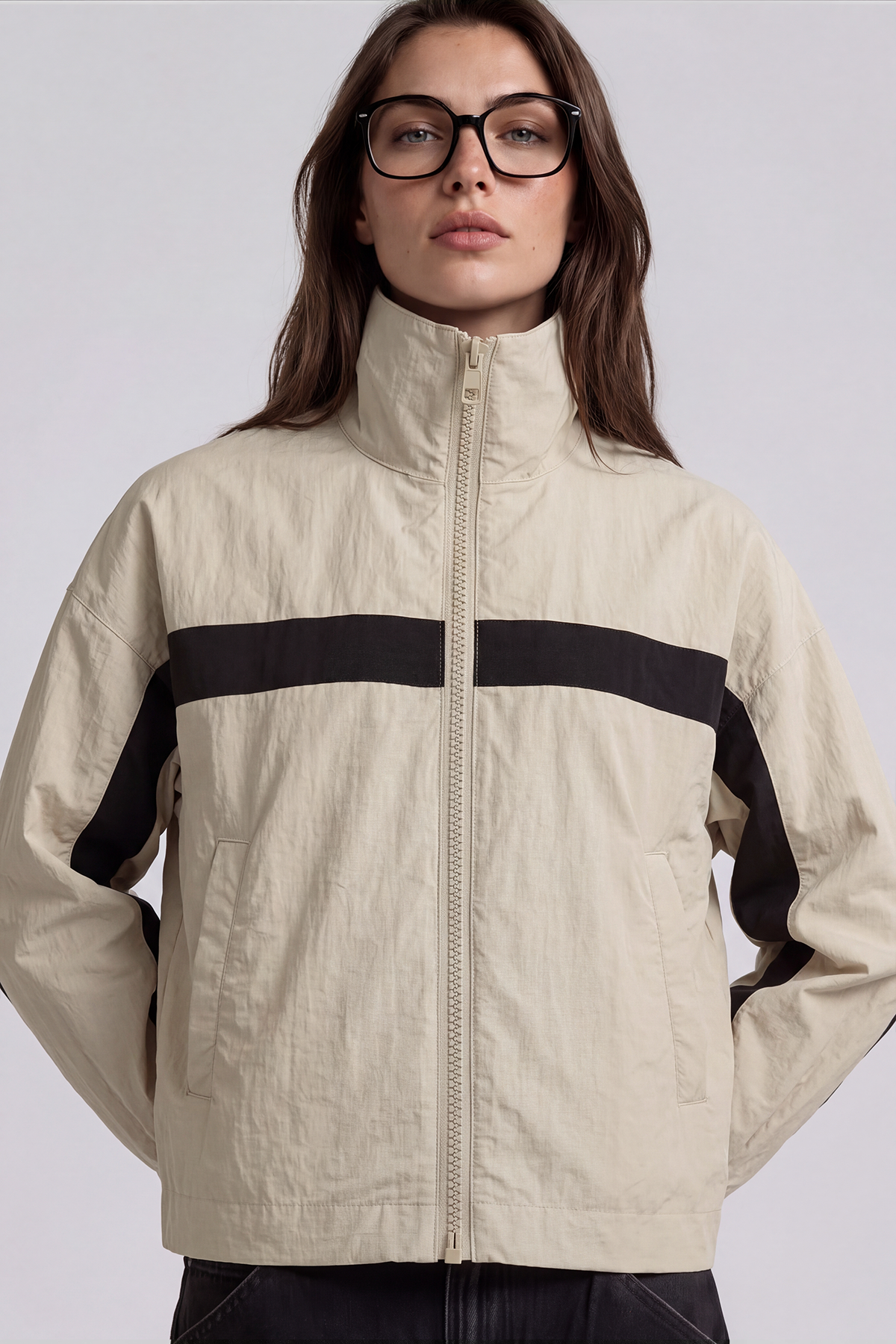 Khaleel High Neck Colorblock Jacket