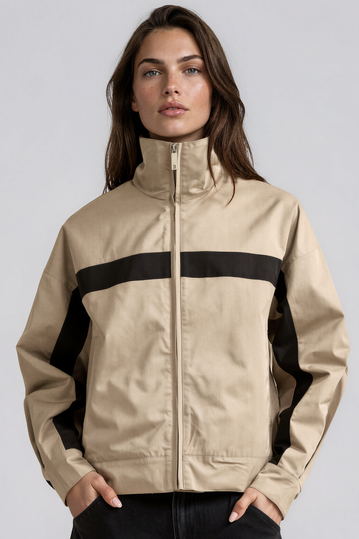 Khaleel High Neck Colorblock Jacket